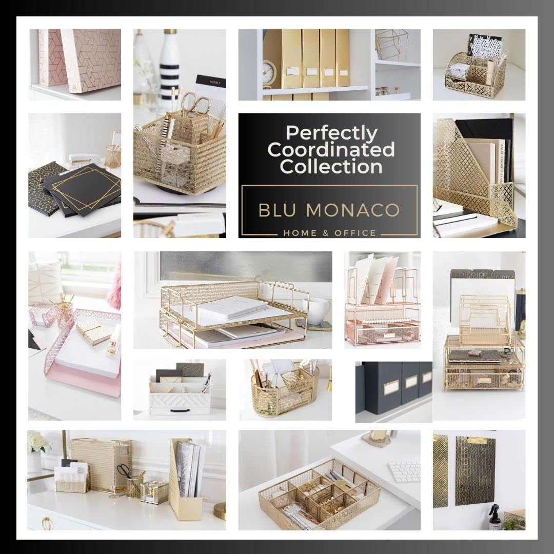 BLU MONACO Foldable Magazine Storage Boxes - Set of 4 Gold Woven Design