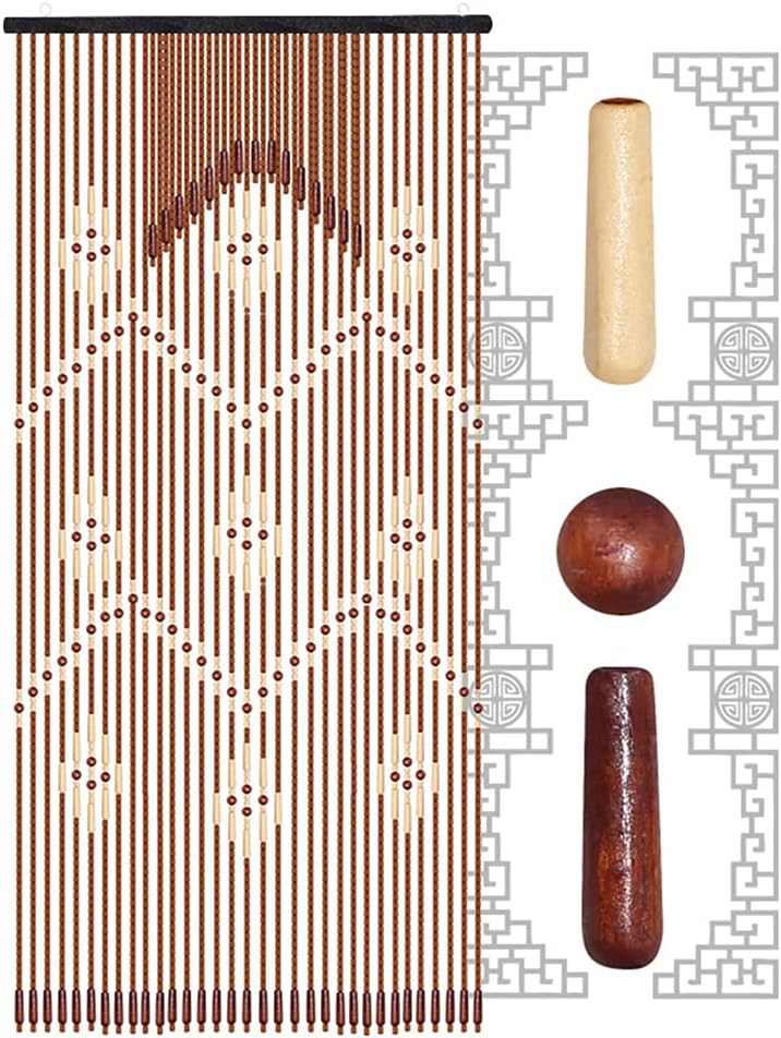ZHOUXIAO Natural Wood Beaded Curtain 32 Strands 90x175cm