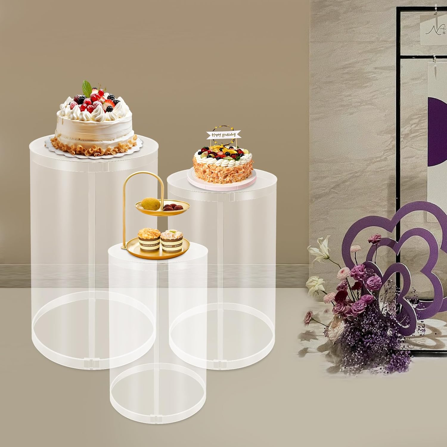 3Pcs Clear Cylinder Pedestal Stand for Display