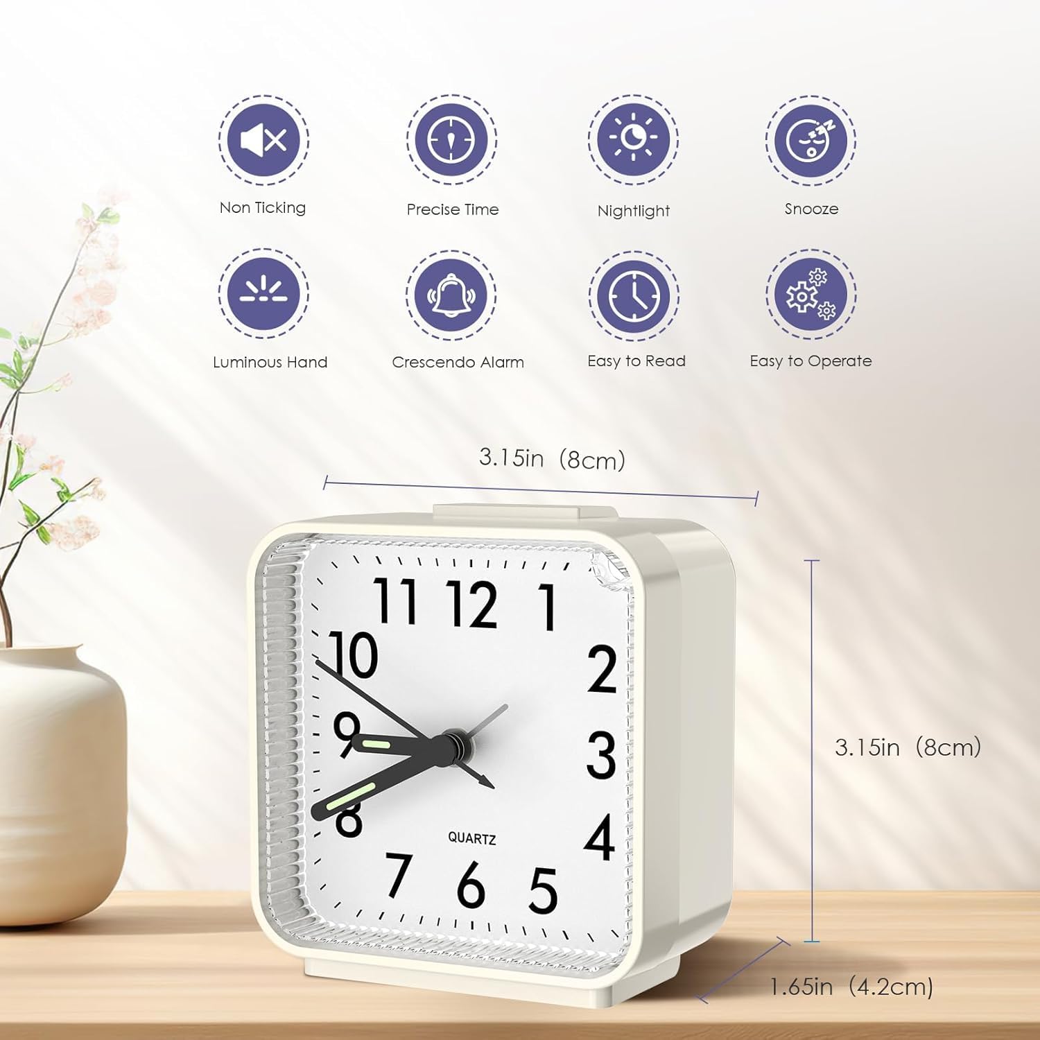 Oqimax Silent Alarm Clock with Night Light and Large Display