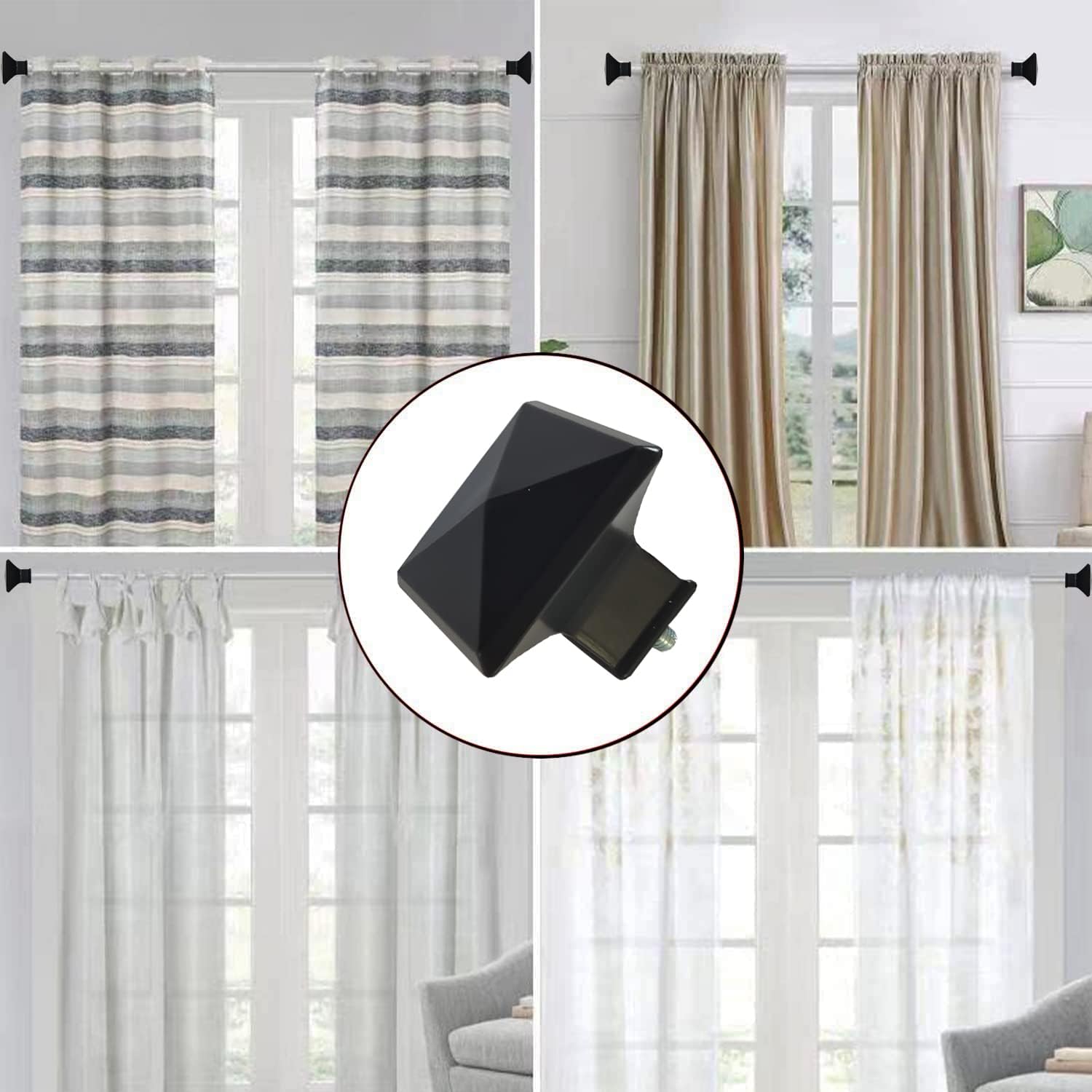 4 Pcs Plastic Curtain Rod Finials M5 Thread Black