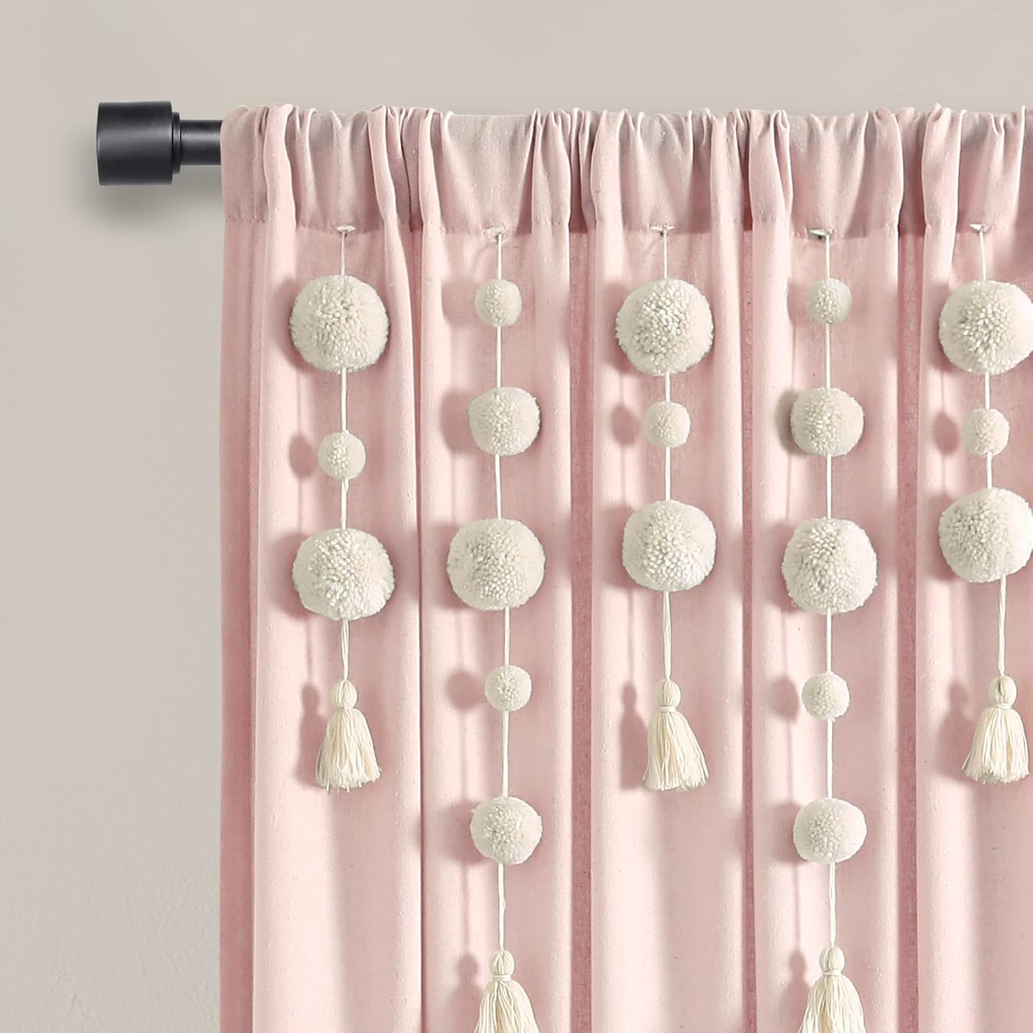 Lush Decor Boho Pom Pom Tassel Linen Curtain Panel