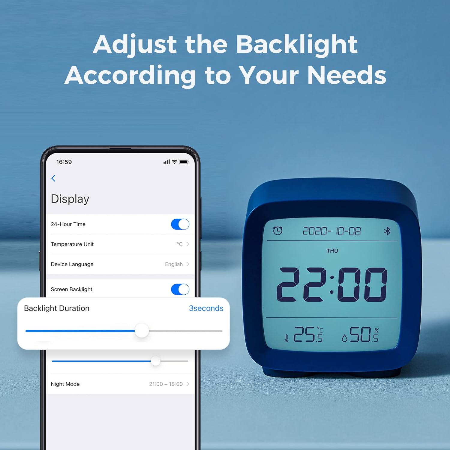 Qingping Smart Bluetooth Alarm Clock with Temperature and Humidity Display