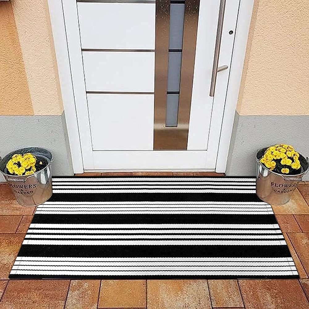 OJIA Front Door Mat 24 x 35 Black White Rug