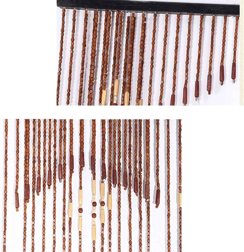 ZHOUXIAO Natural Wood Beaded Curtain 32 Strands 90x175cm