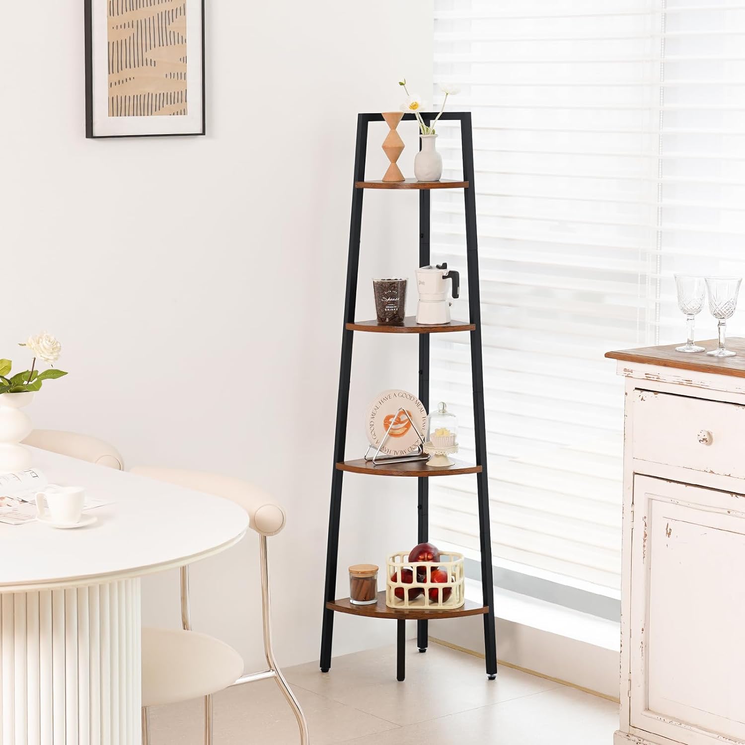 Yoobure 4-Tier Corner Bookshelf with Metal Frame