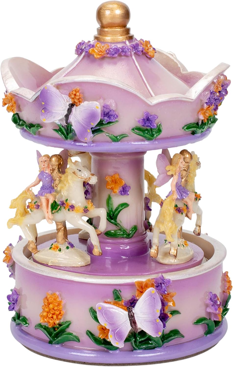 Purple Floral Fairy Musical Carousel 6 Inch Figurine