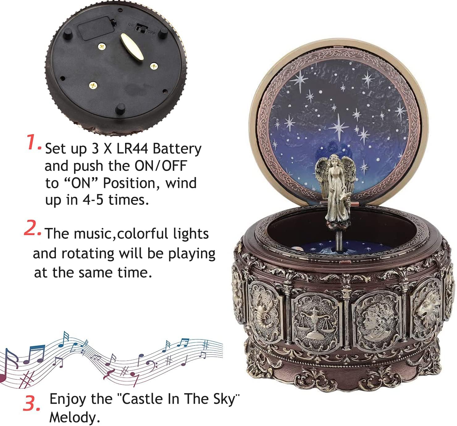 Vintage Music Box with Constellation Design