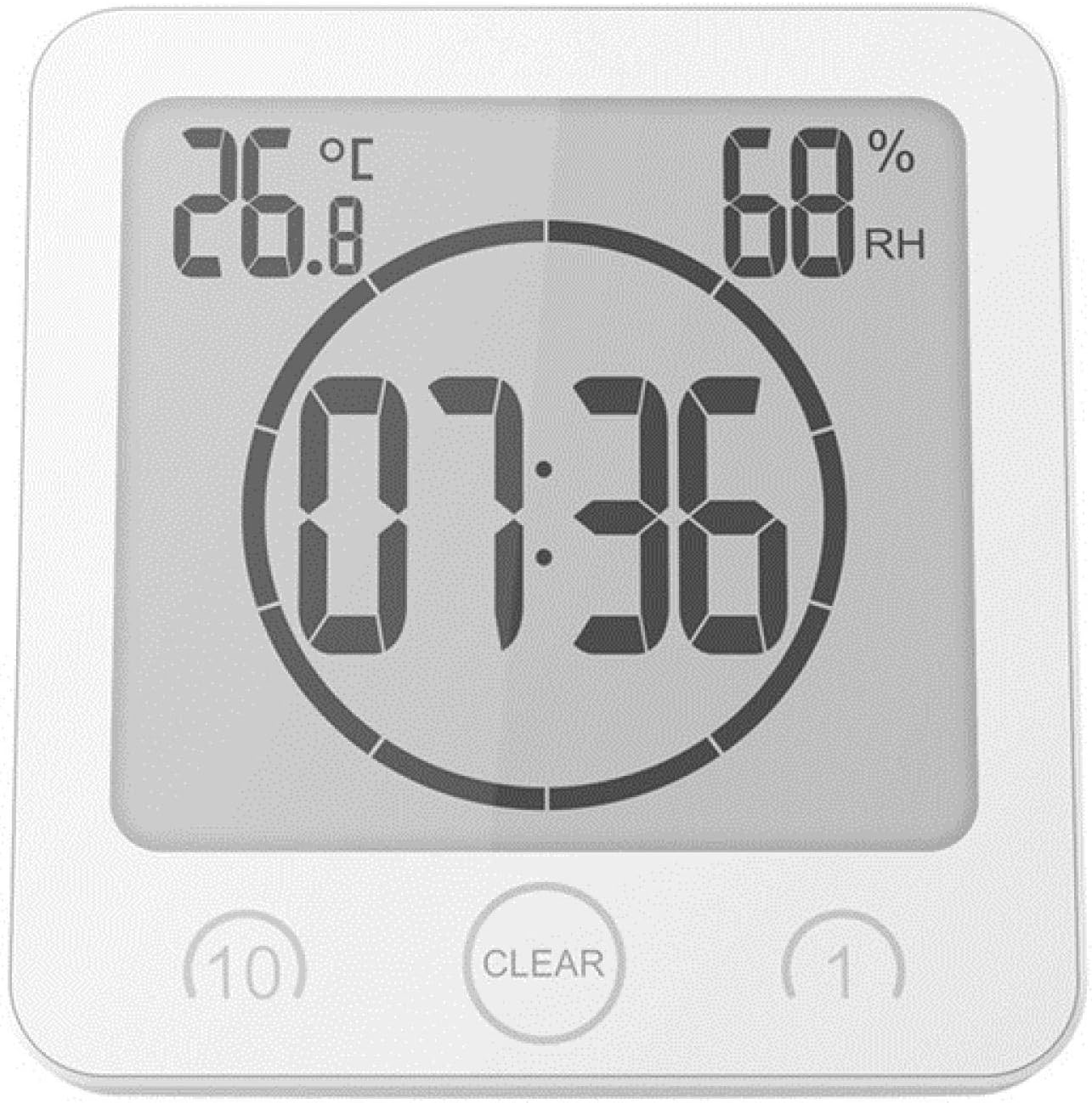 BTZHY Waterproof Digital Wall Clock with Alarm and Temperature Humidity Display
