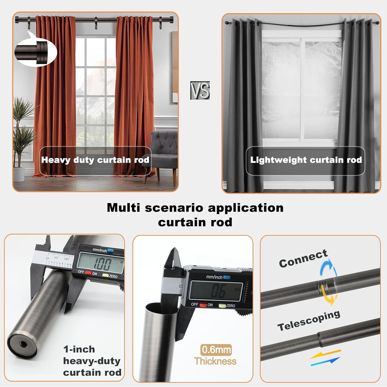 Adjustable Curtain Rods 18 to 45 Inches 1 Inch Diameter Metal