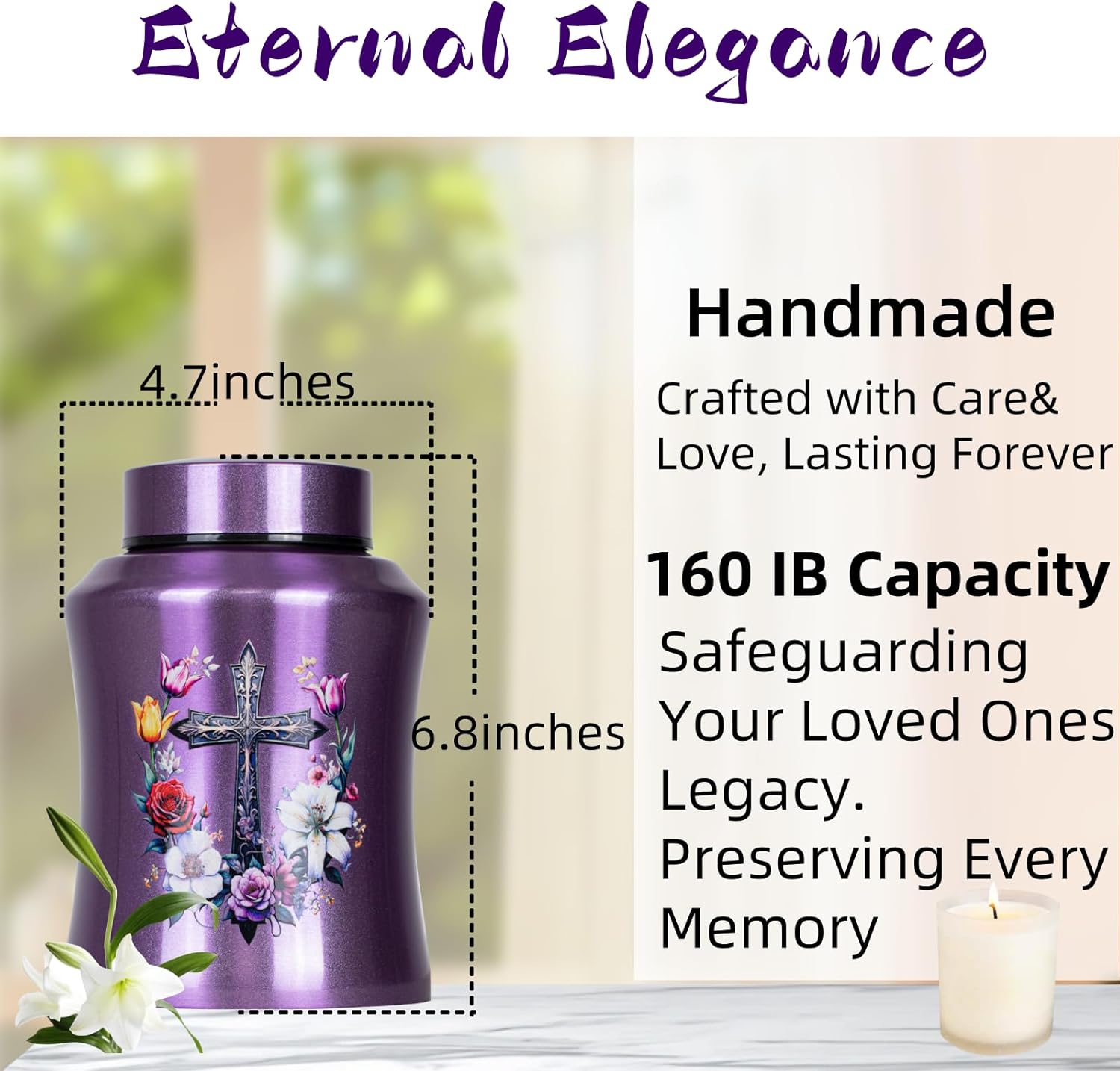 Purple Cross Urns for Ashes Large Personalized Cremation Urn for Adults