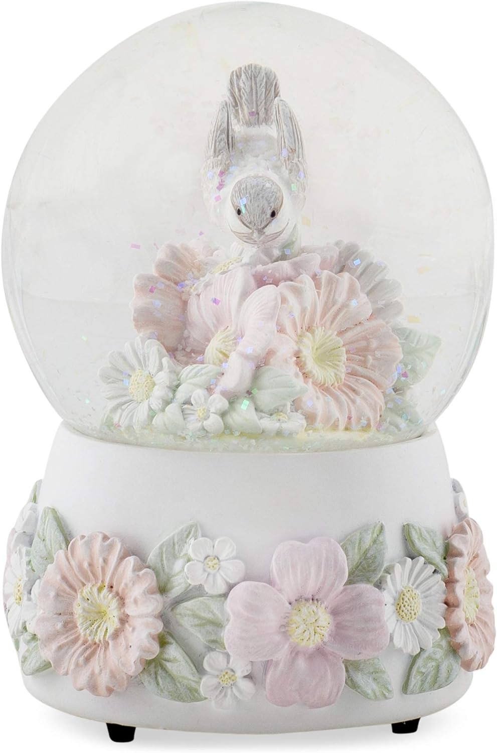 Pastel Chickadee Flowers Musical Snow Globe