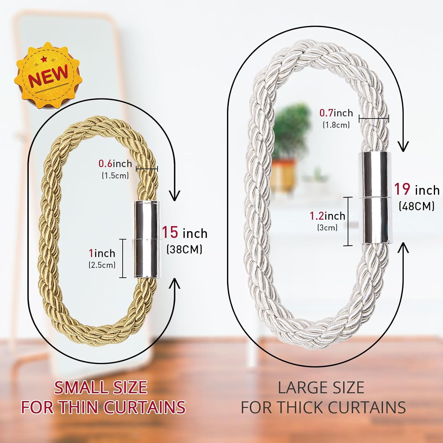 NICEEC 2 Pack Magnetic Curtain Tiebacks Modern Beige Design