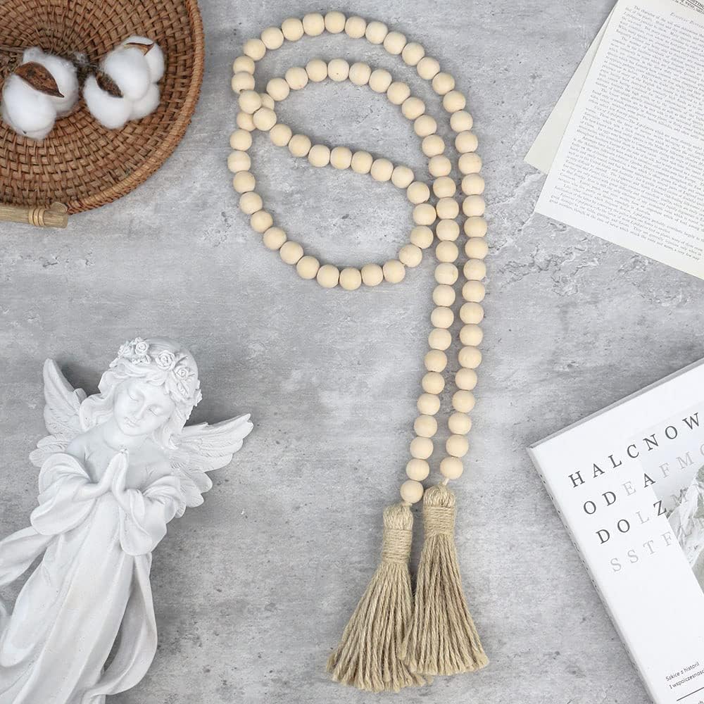 58in Farmhouse Wood Bead Garland with Tassels