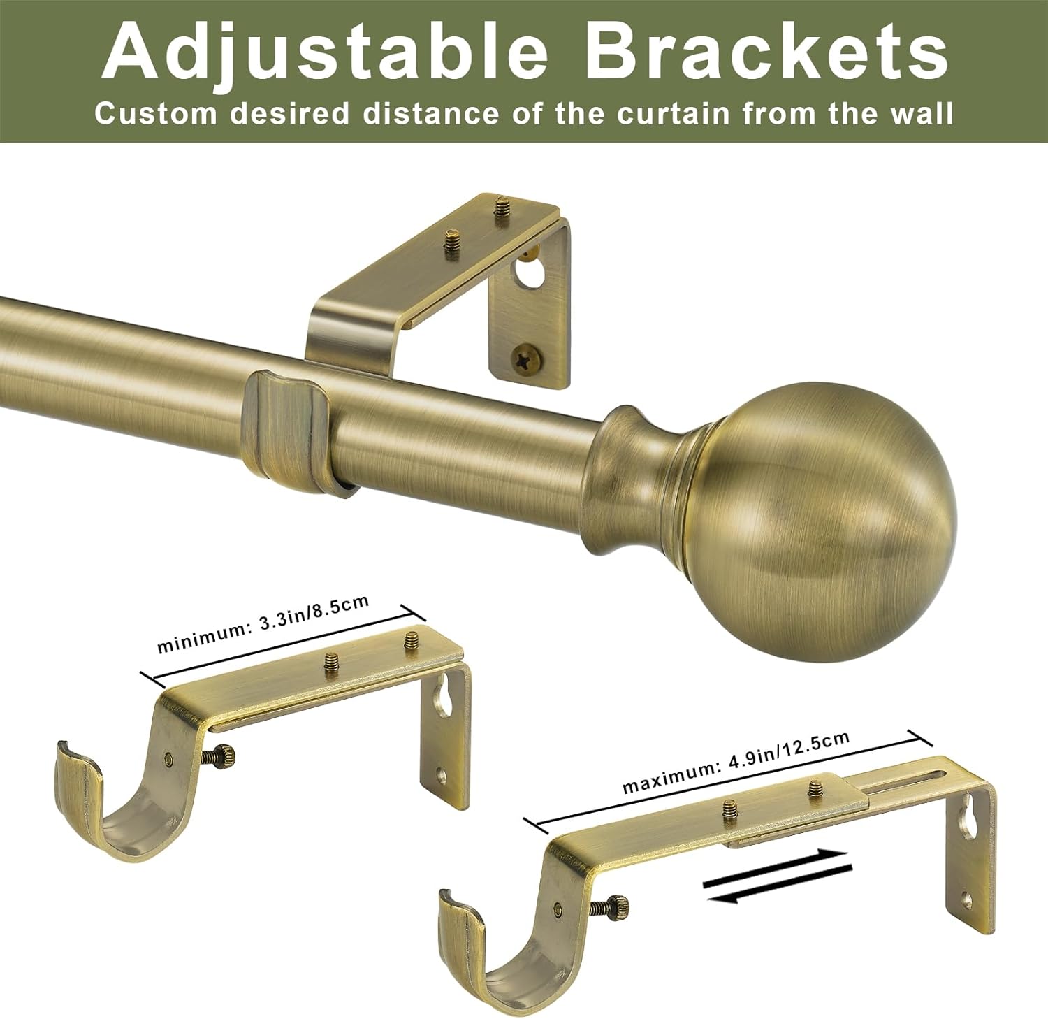 Adjustable Window Curtain Rods 36-72 Inches Antique Bronze