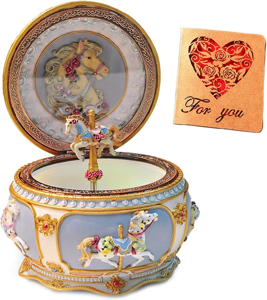 Classical Carousel Horse Music Box with LED Lights