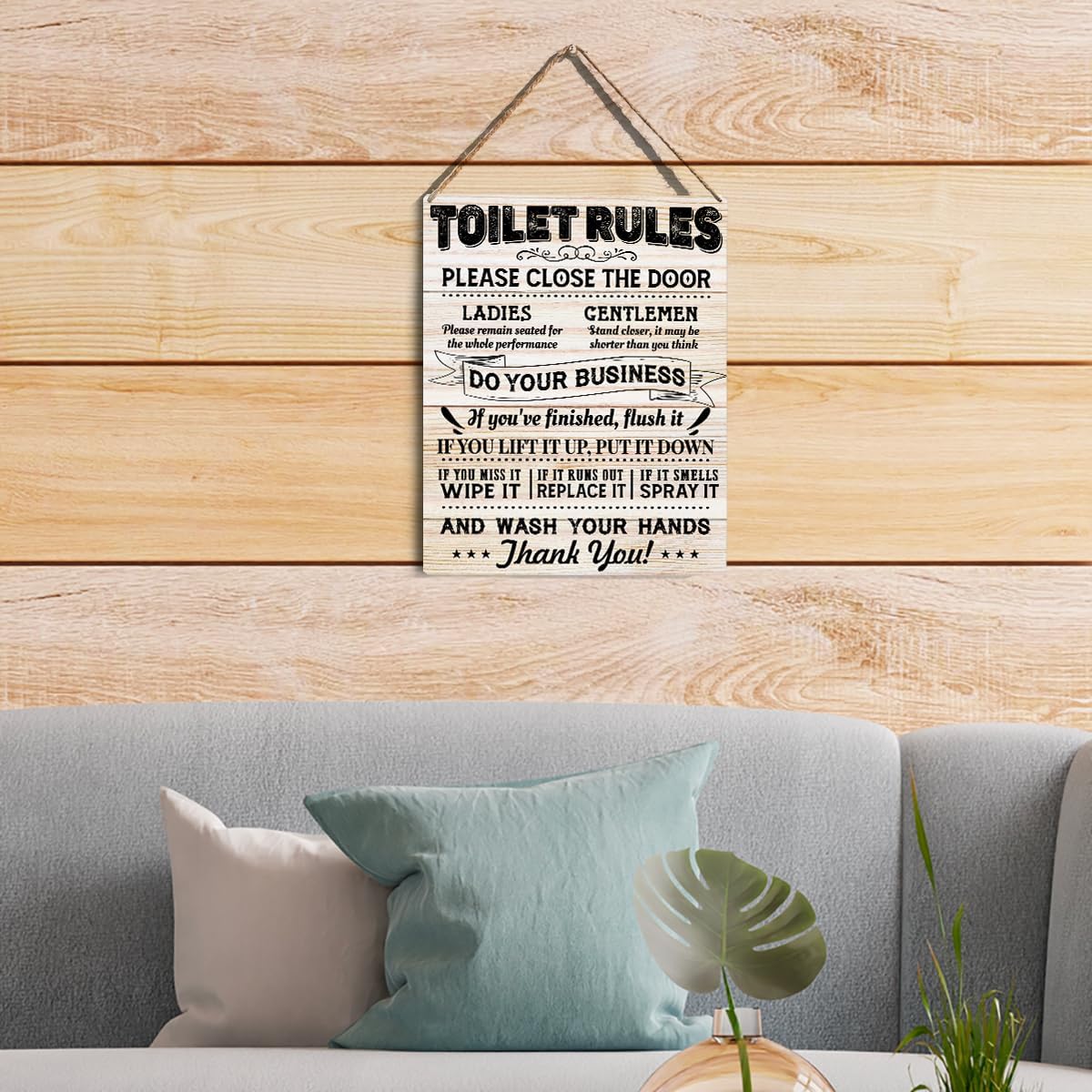 Toilet Rules Sign Wall Decor Rustic Wood 8x10