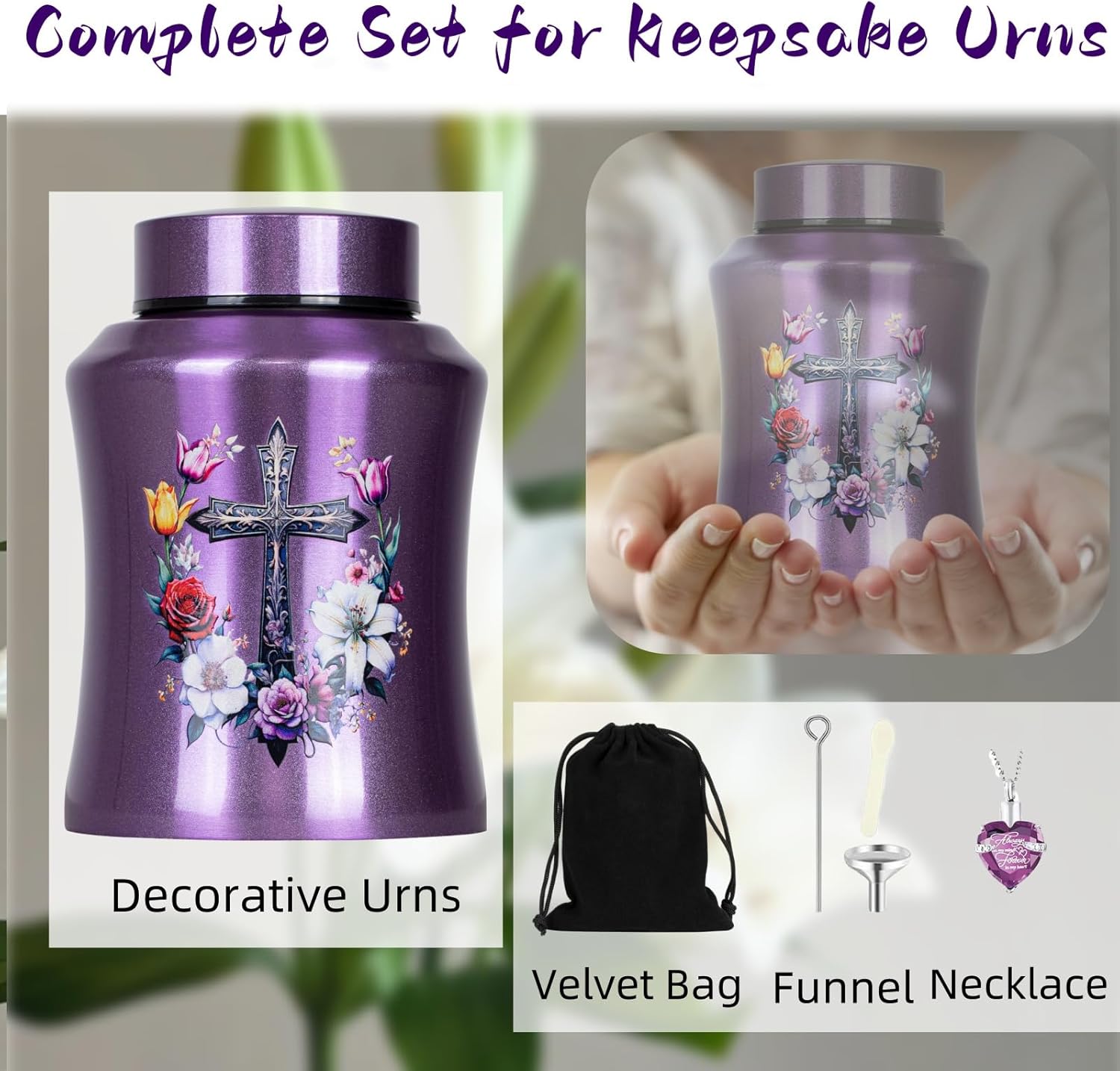 Purple Cross Urns for Ashes Large Personalized Cremation Urn for Adults