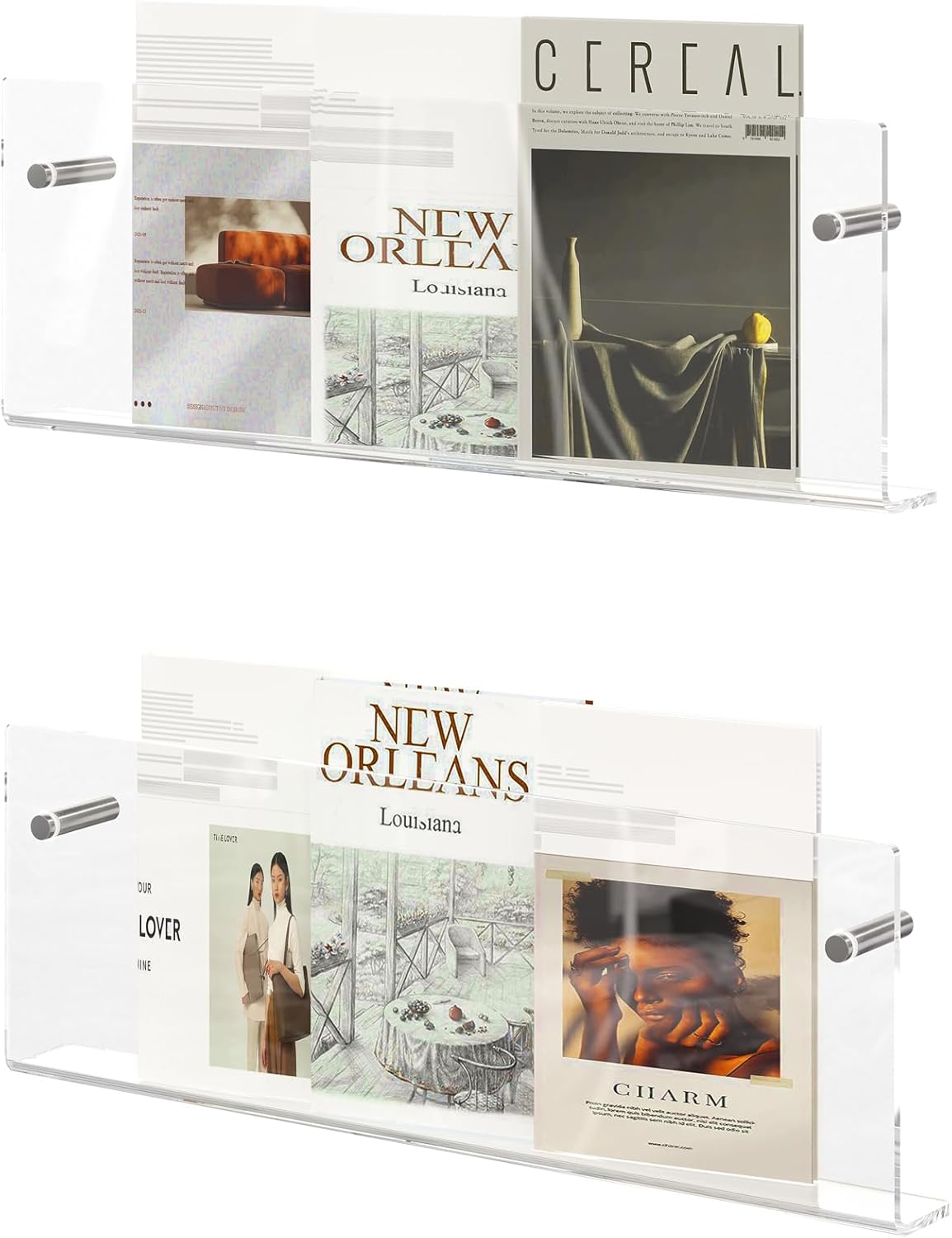 Acrylic Magazine Holder 2 Pack Clear 17 Inch Wall Mount