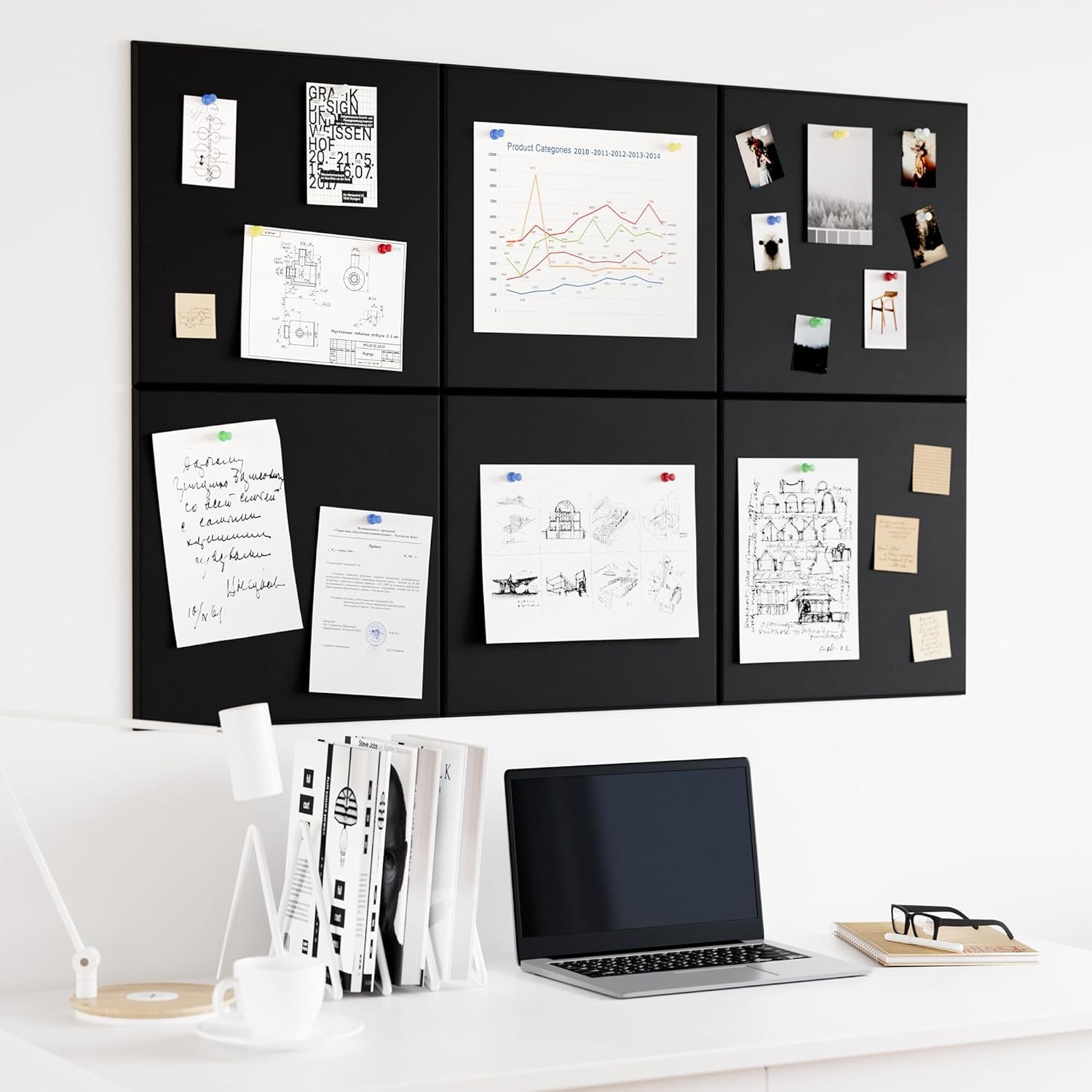 Large Cork Board Black Felt Bulletin Board 36x24 Wall Tile