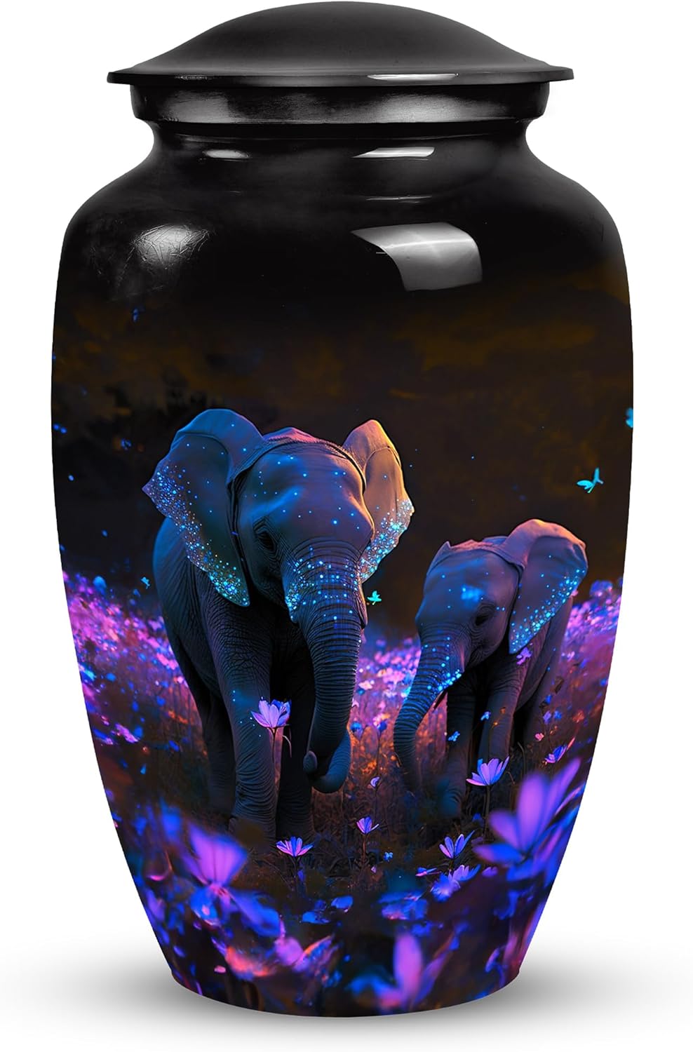 Elephant in Flower Field Cremation Urn - 10 Inch Adult Ashes Container
