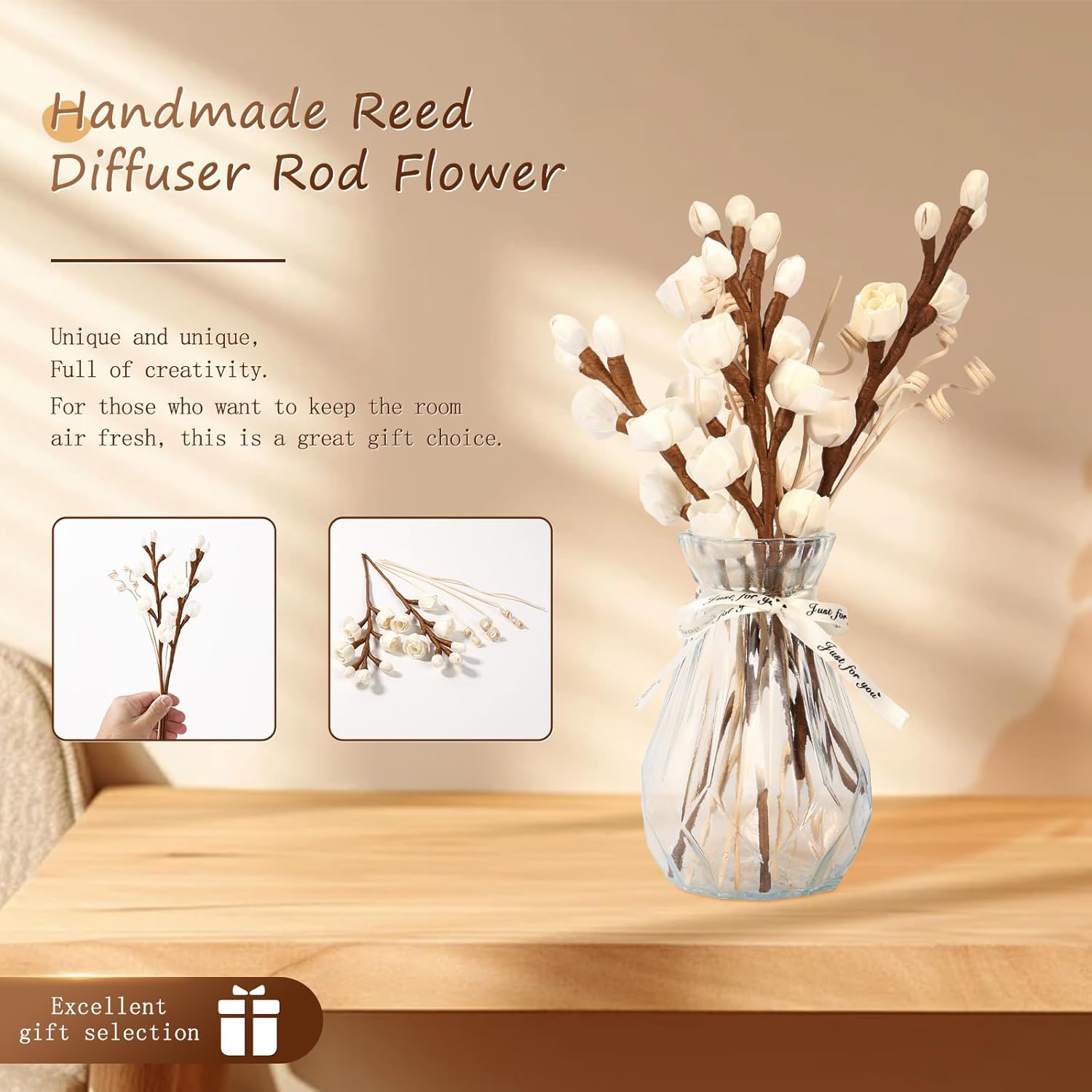 XDINGYY Reed Diffuser Sticks Set 8 Sticks 4 Flowers
