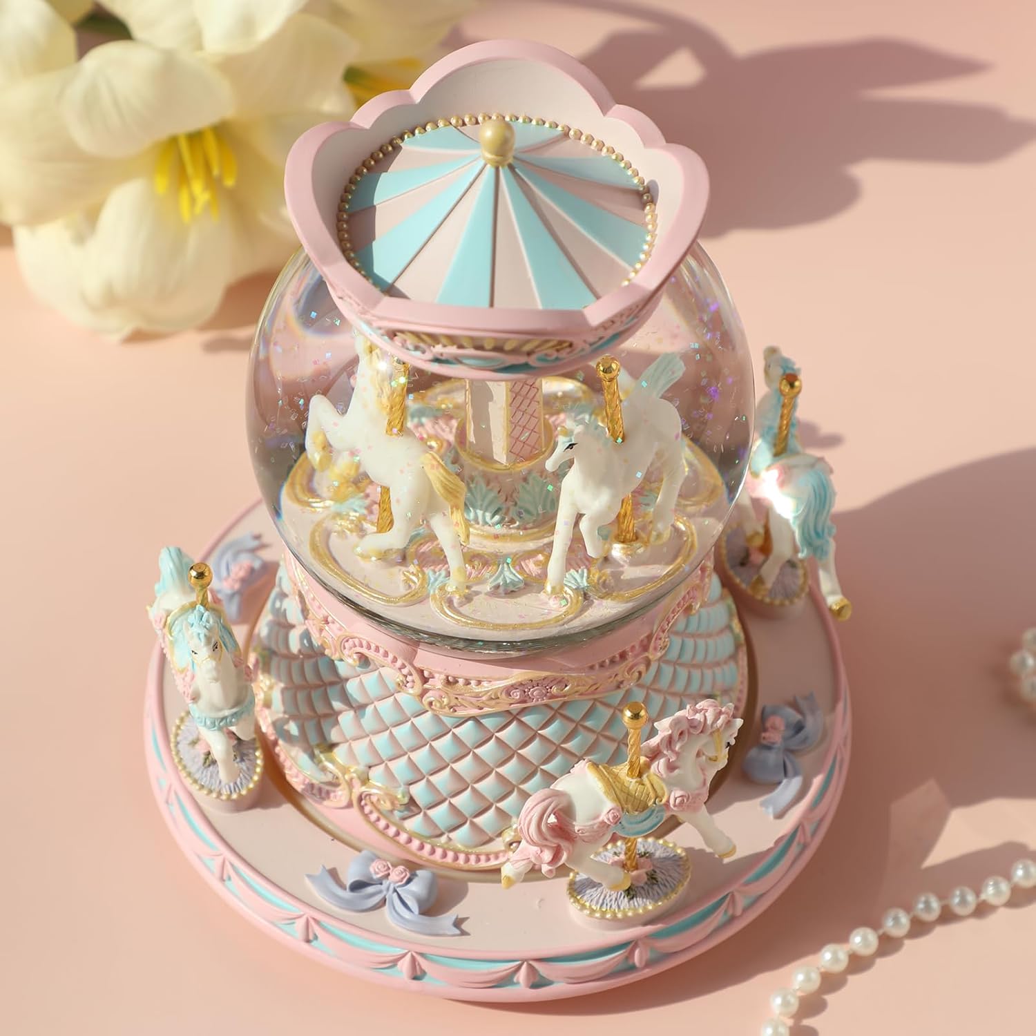 Love for You Gift Wrapped Music Box Unicorn Carousel
