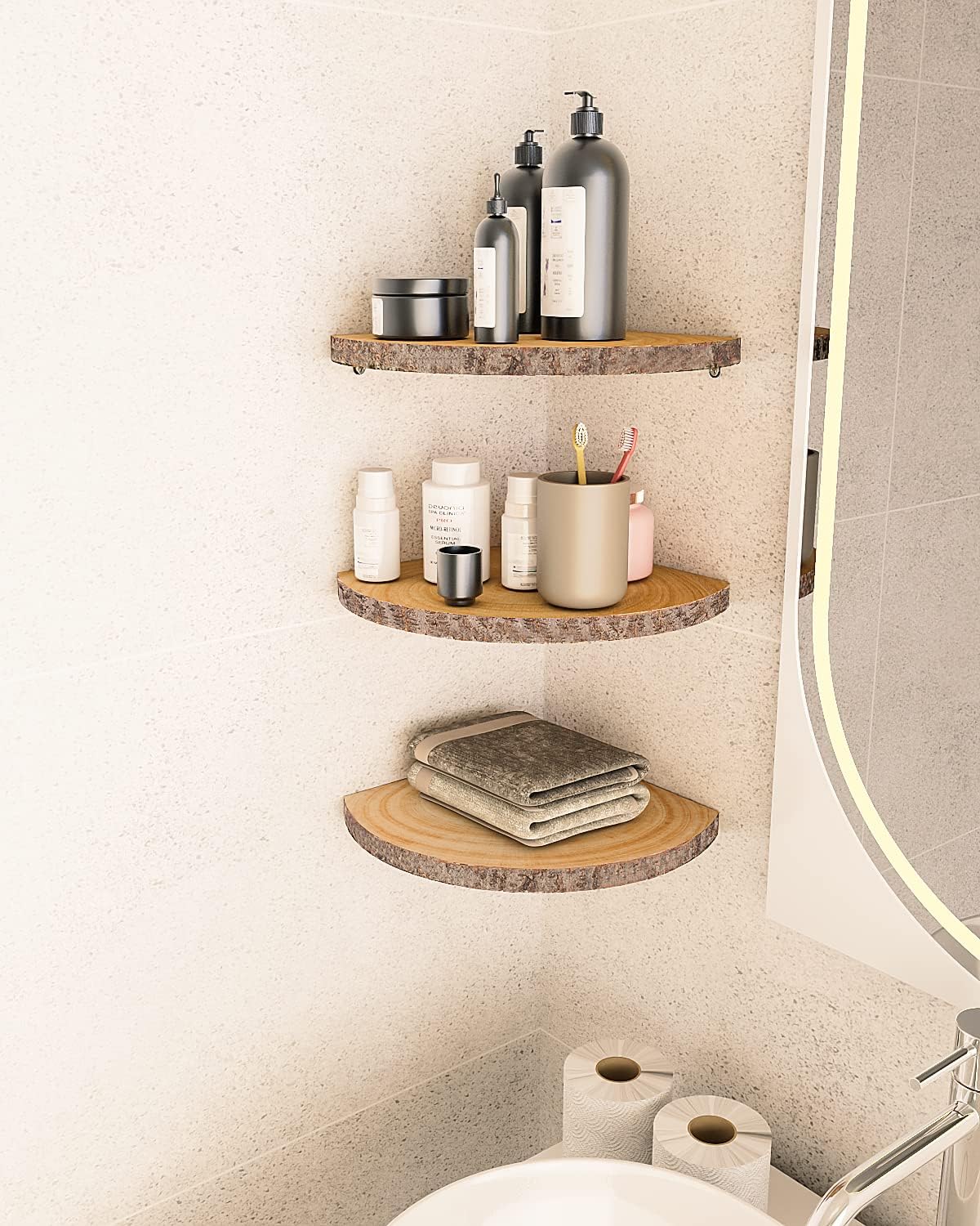 3Pcs Rustic Corner Floating Shelves for Home Decor
