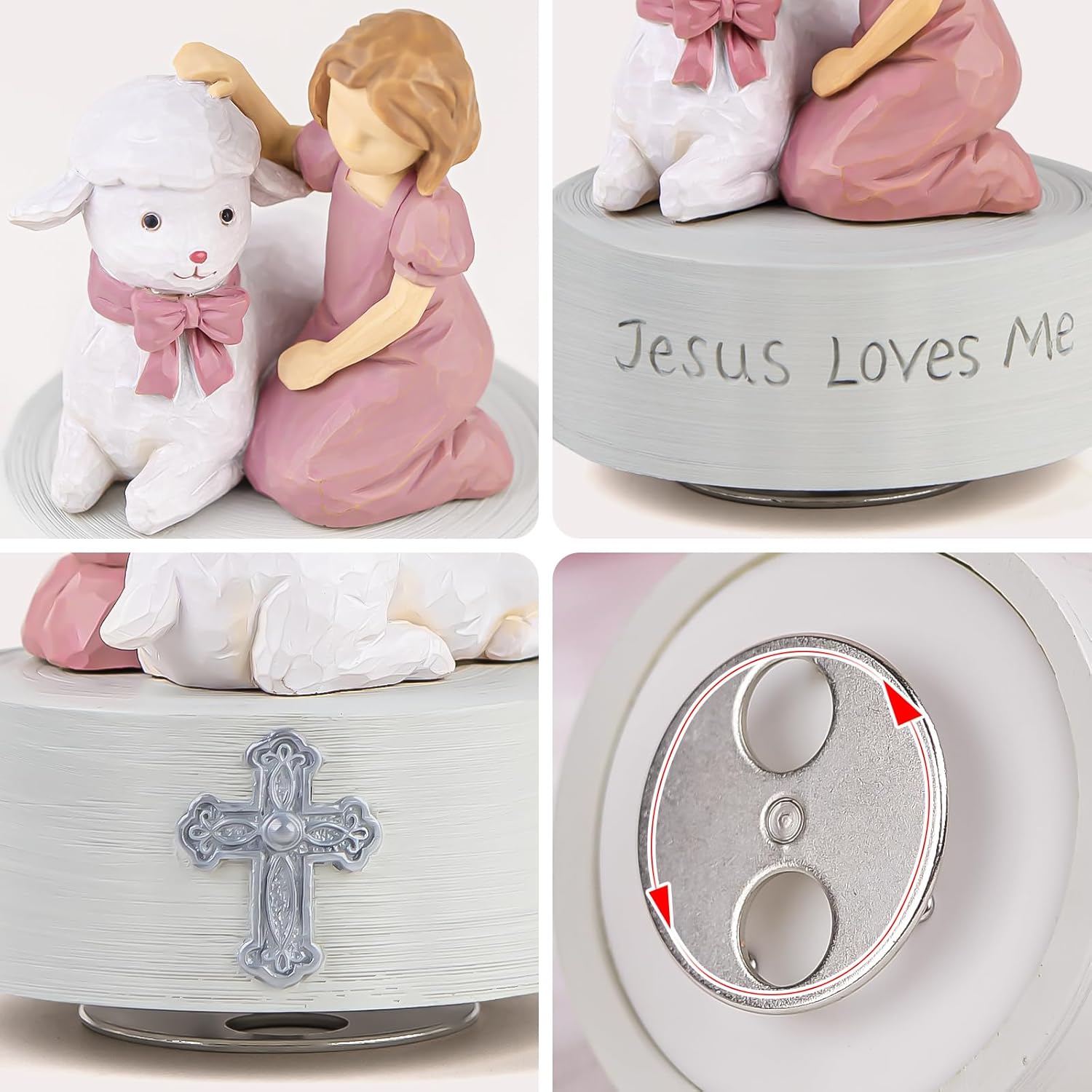 Jesus Loves Me Music Box Christian Girl with Lamb Figurine