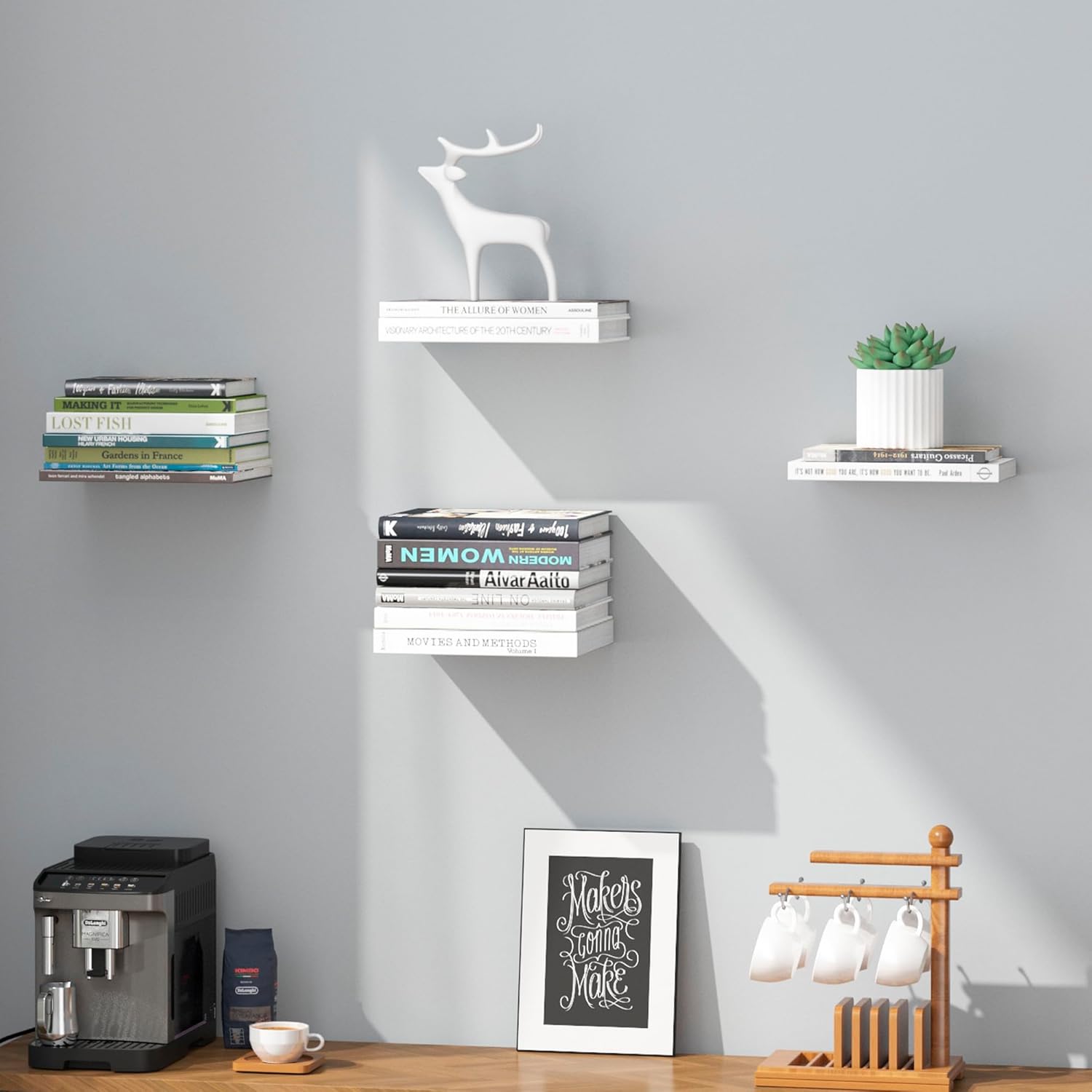 Storage Maniac Floating Book Shelves 4 Pack Black