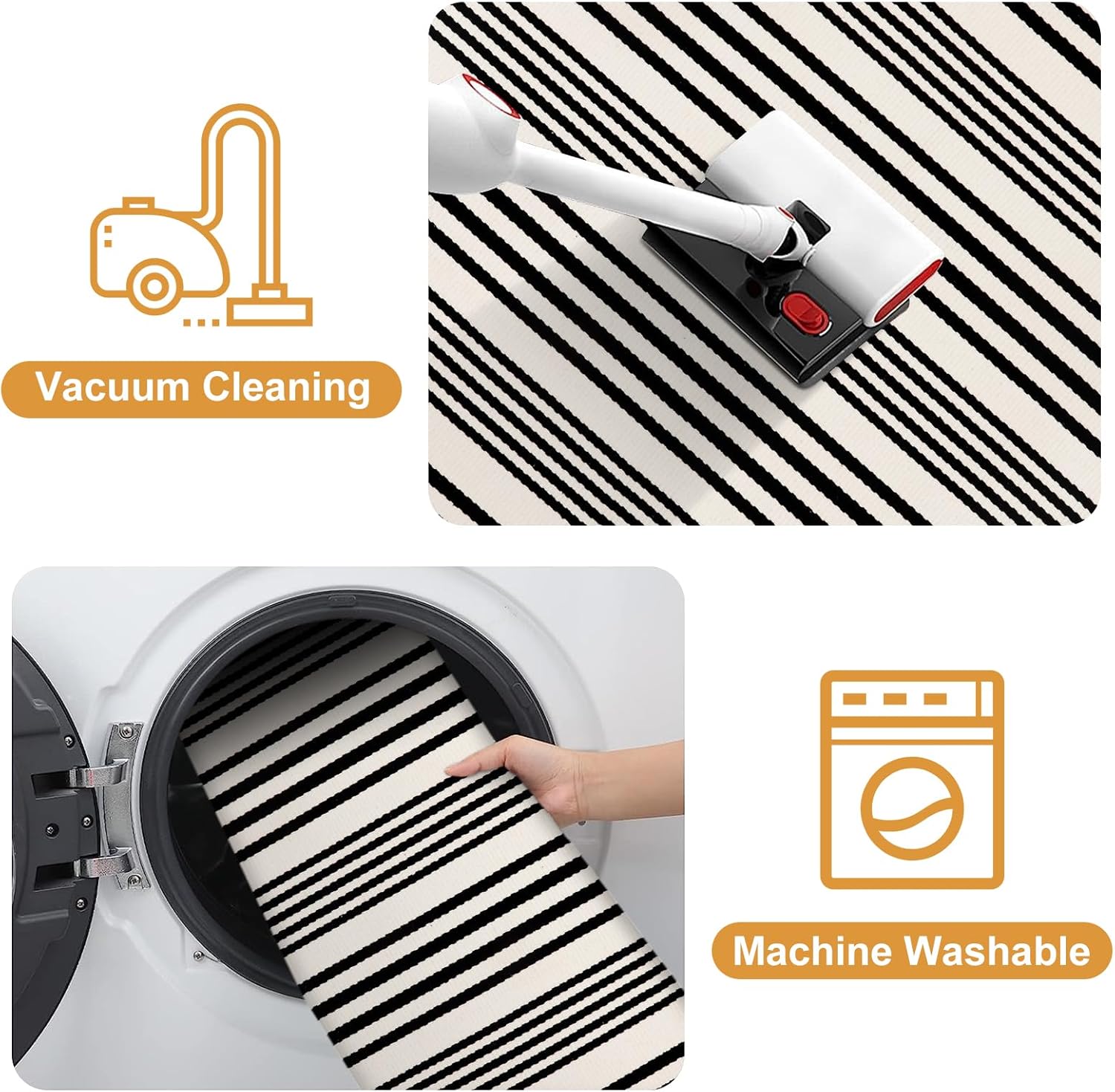 Black and White Striped Outdoor Rug 2x3 Cotton Reversible