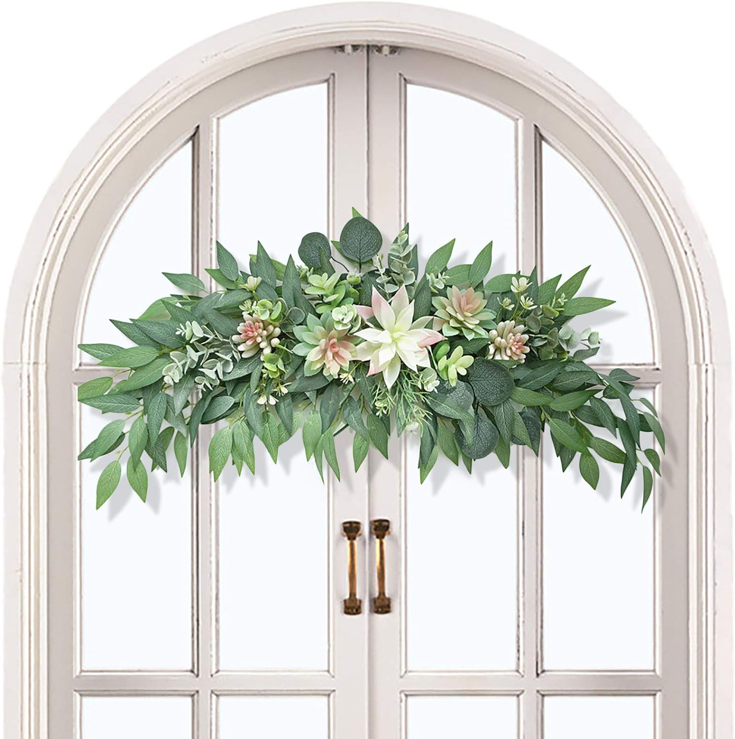 276 Inch Artificial Eucalyptus Swag with Succulents Spring Floral Wreath Green