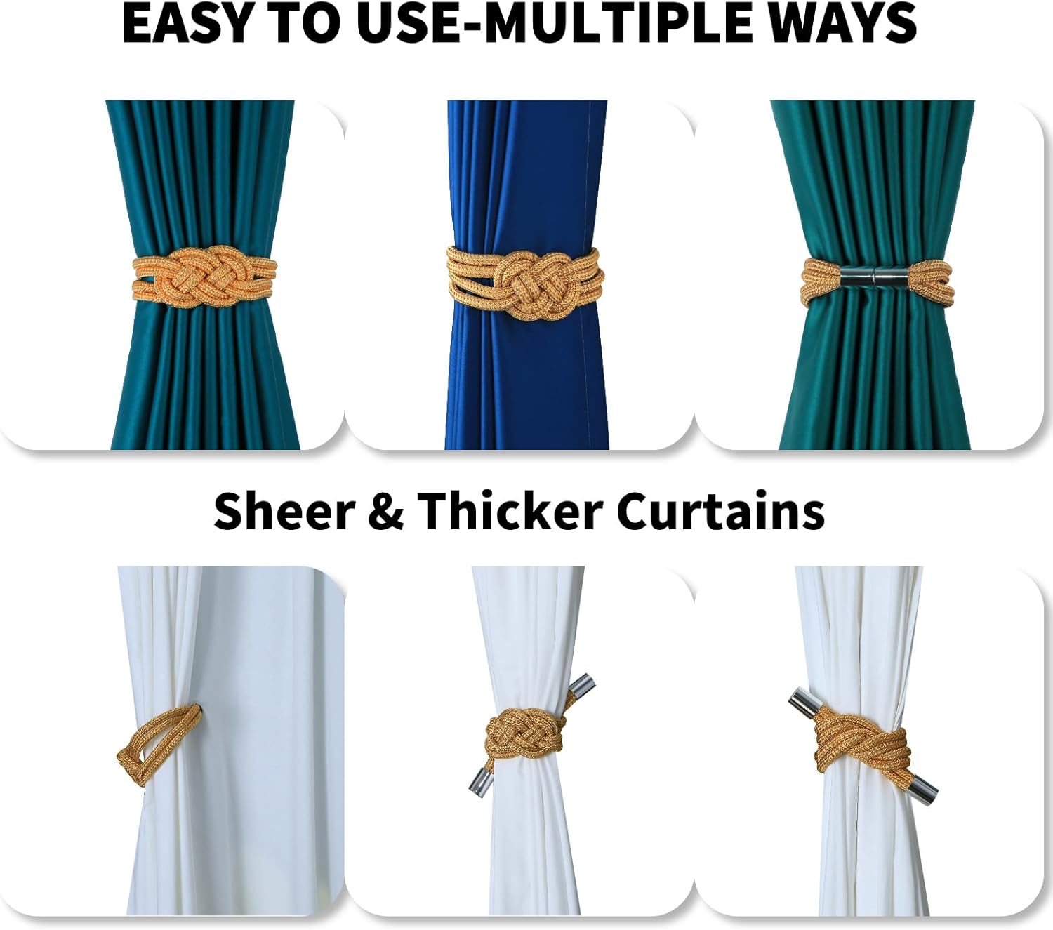 2 Pack Magnetic Curtain Holdbacks with Jute Rope