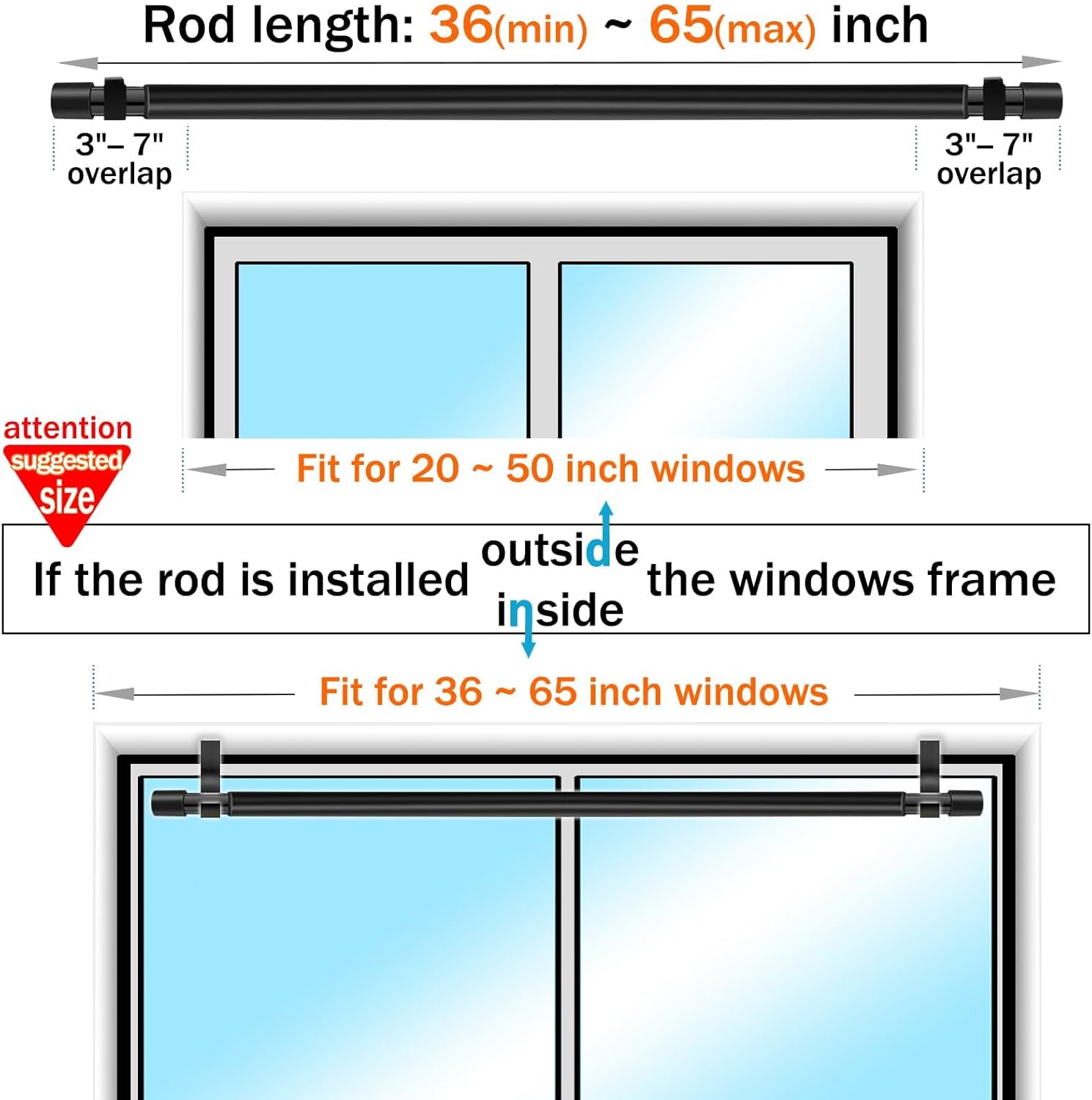 36-65 Inch Black Curtain Rod with Blue Horse Finials