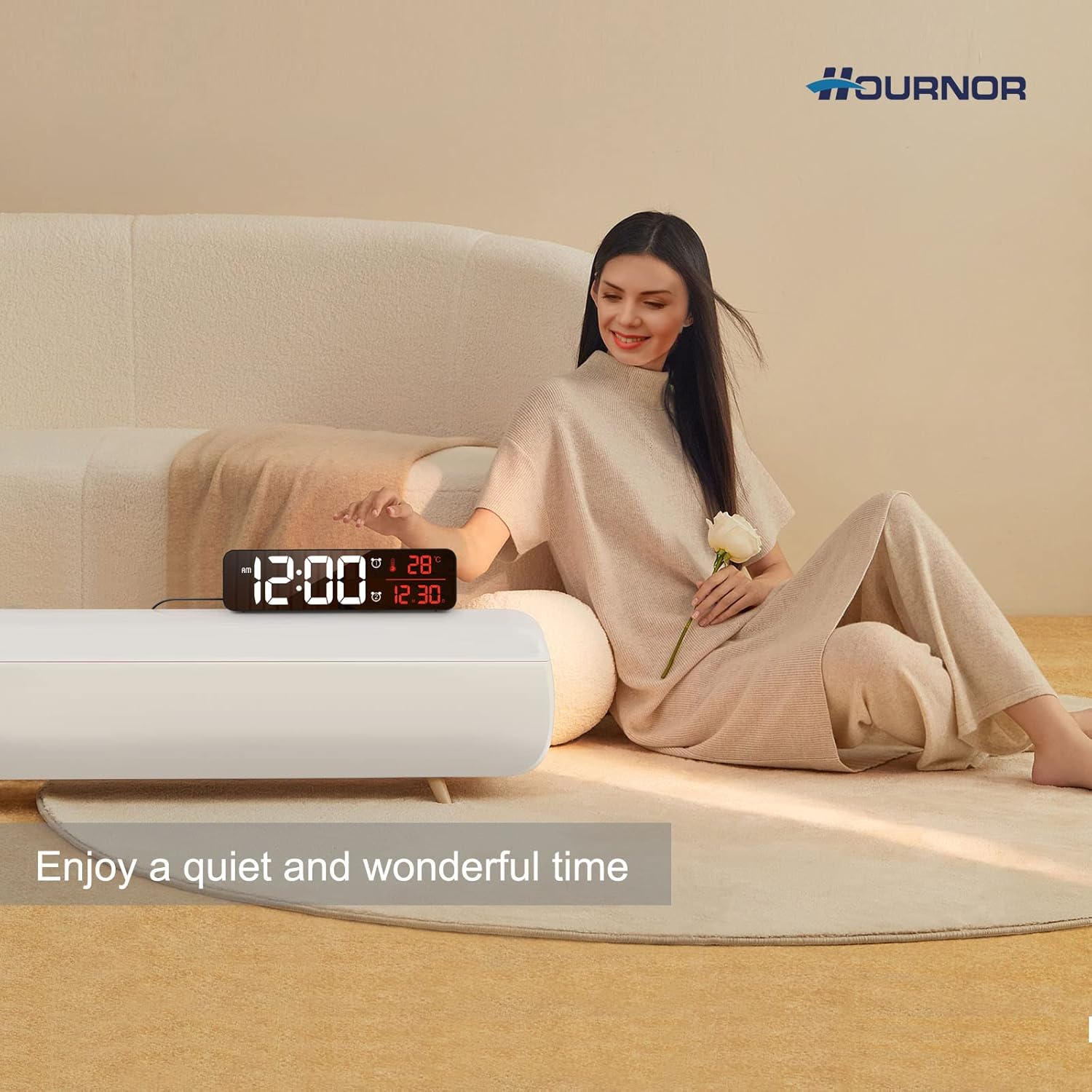 Large Digital Wall Clock with Alarm and Temperature Display