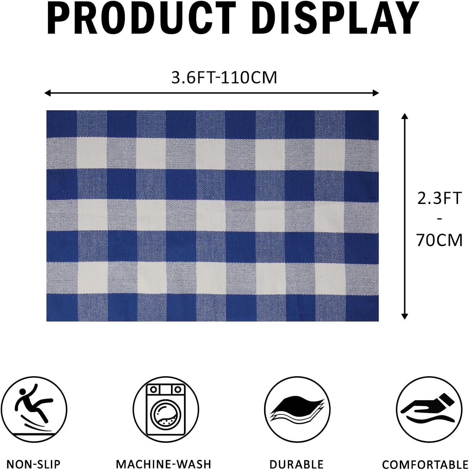 Wayye Buffalo Plaid Area Rug 275 x 43 Blue and White