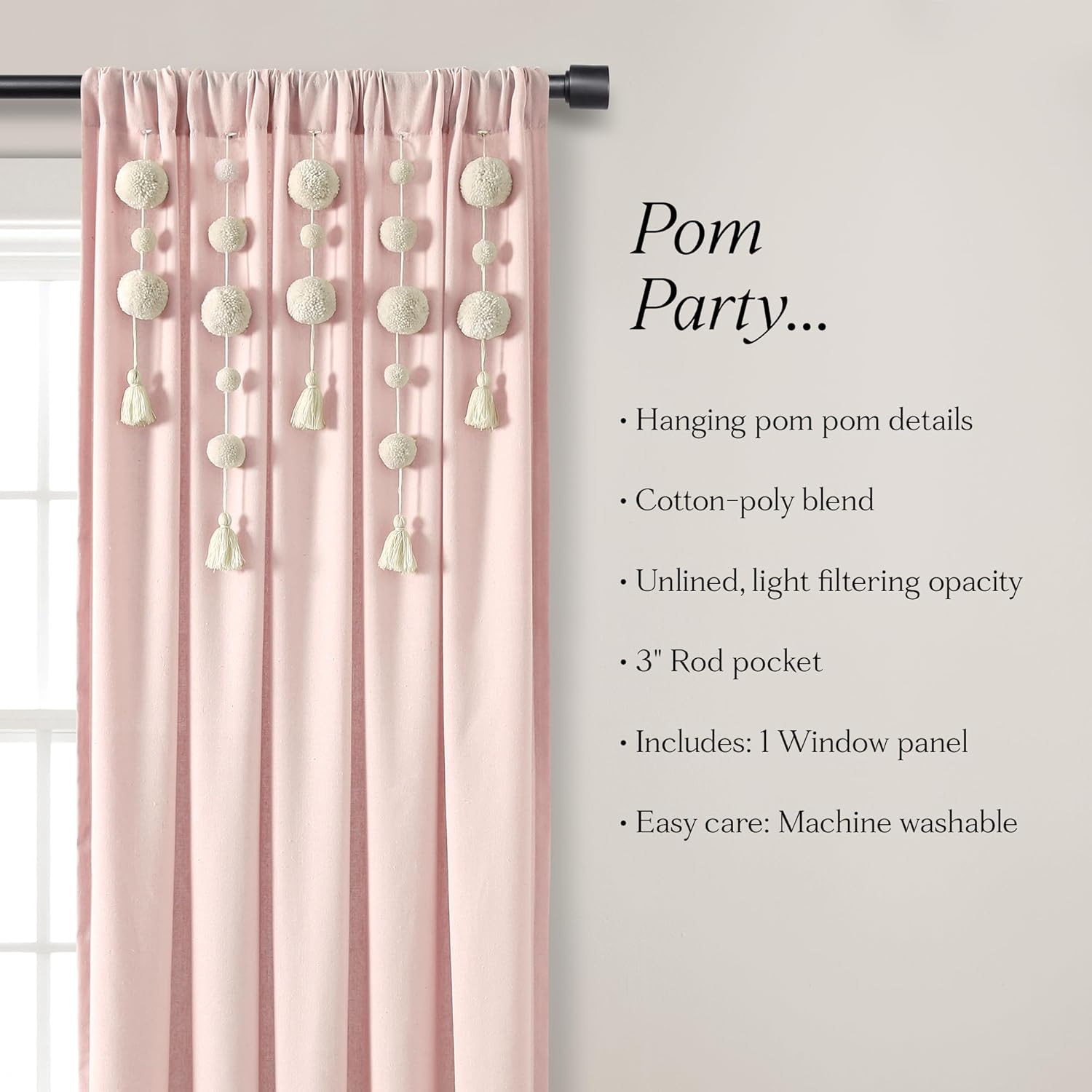 Lush Decor Boho Pom Pom Tassel Linen Curtain Panel