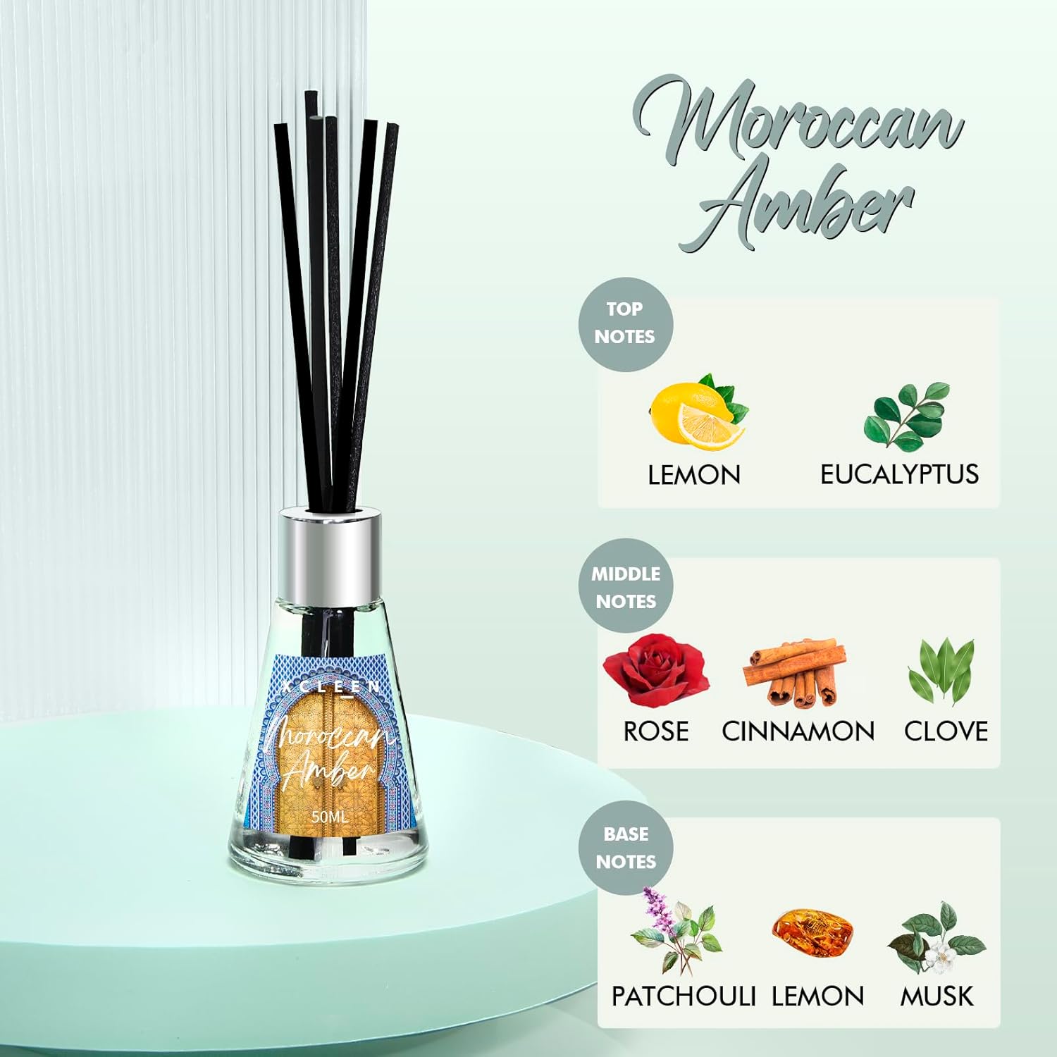 3 Pack Reed Diffuser Set with 15 Sticks Escape Vanilla Moroccan Amber