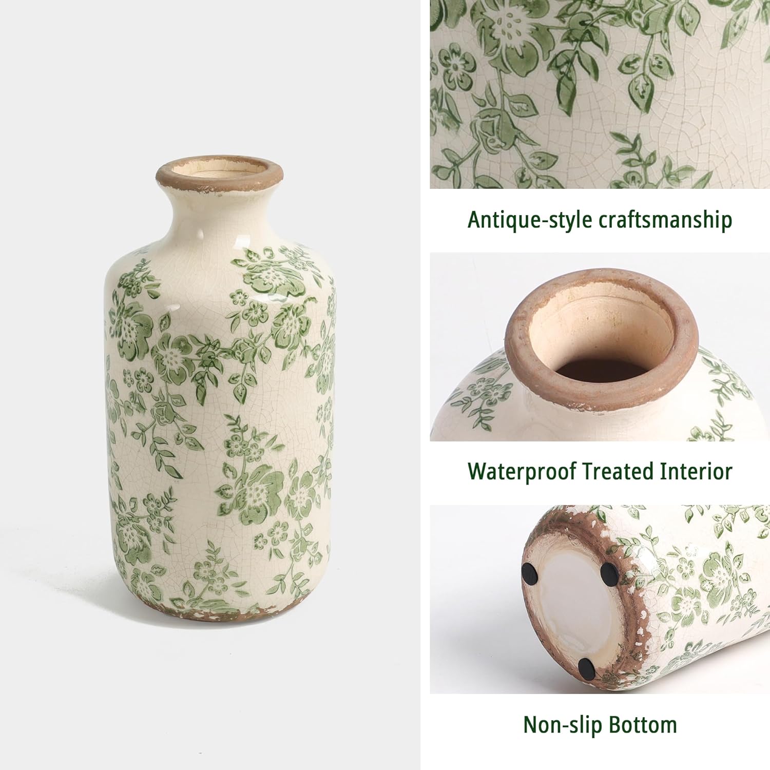 Ronasip 8 Inch Retro Crackle Glaze Ceramic Vase