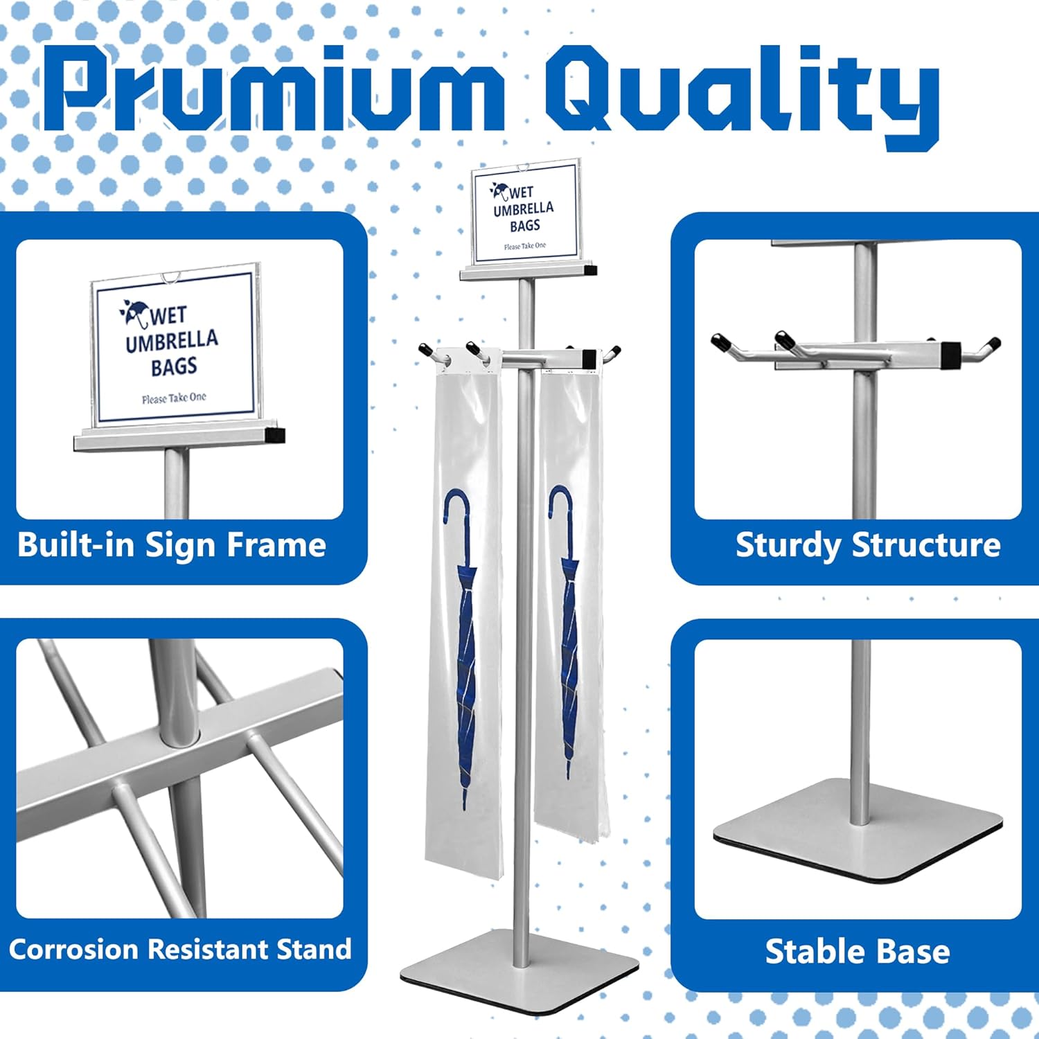 Montex Wet Umbrella Stand with 200 Plastic Bags and Holder