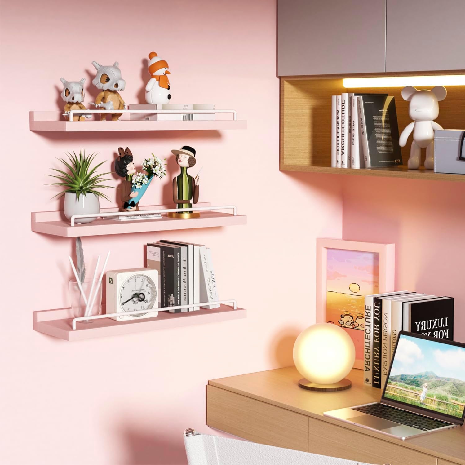 Pink and White Floating Shelves Set of 3