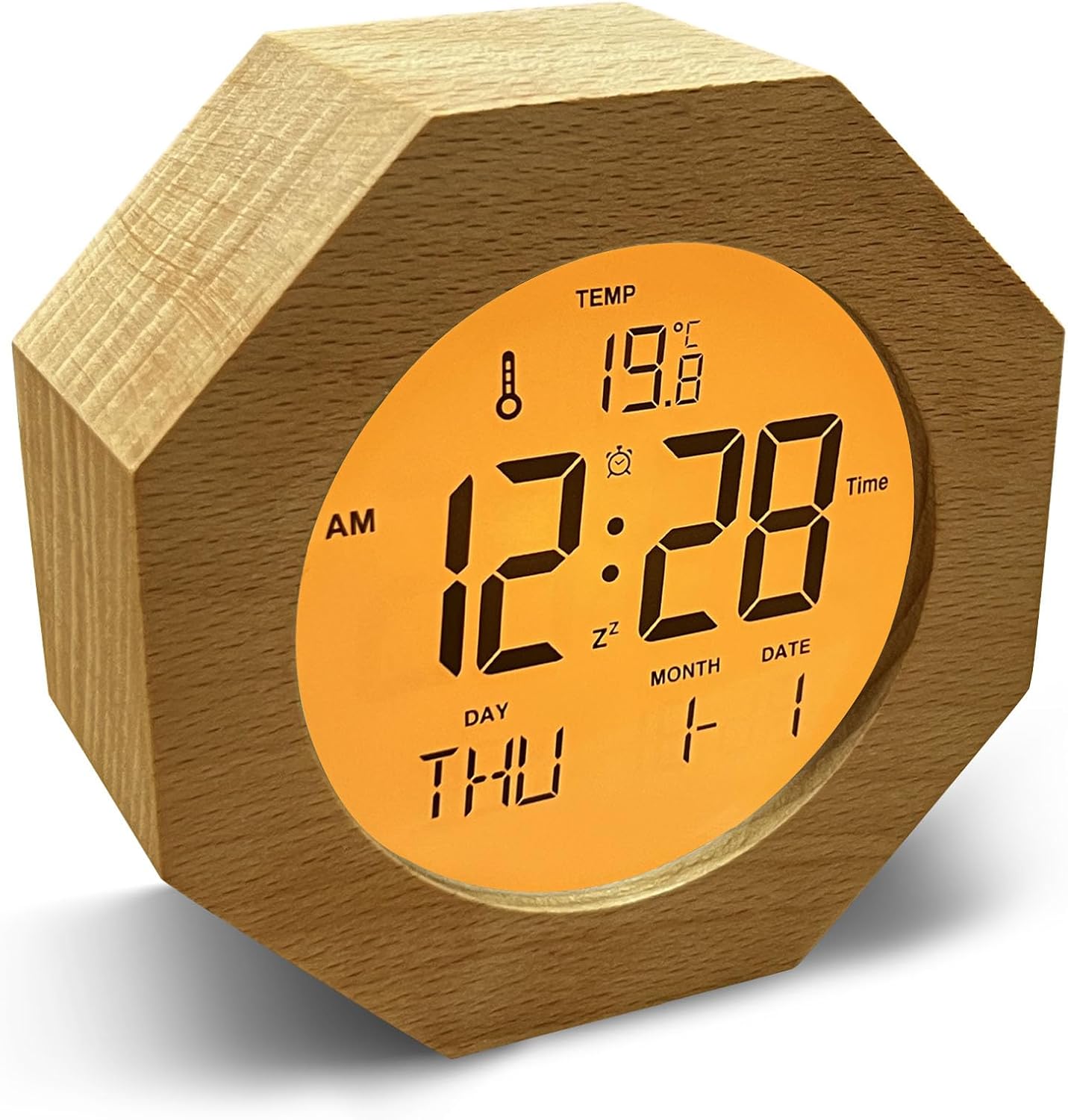 JoFomp 4 Inch Wooden Digital Alarm Clock with Nightlight