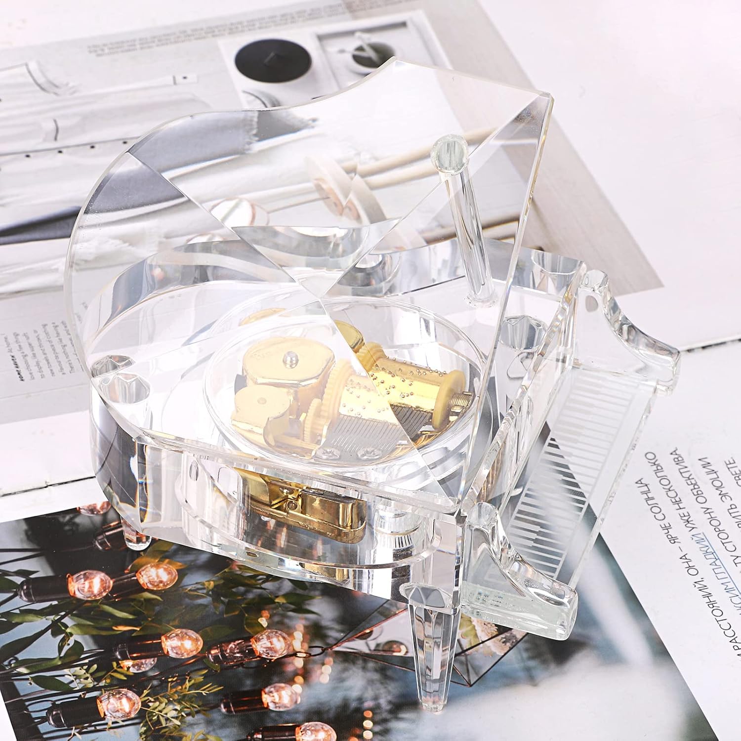 ELLDOO Crystal Piano Music Box - Mechanical Clockwork Decorative Ornament