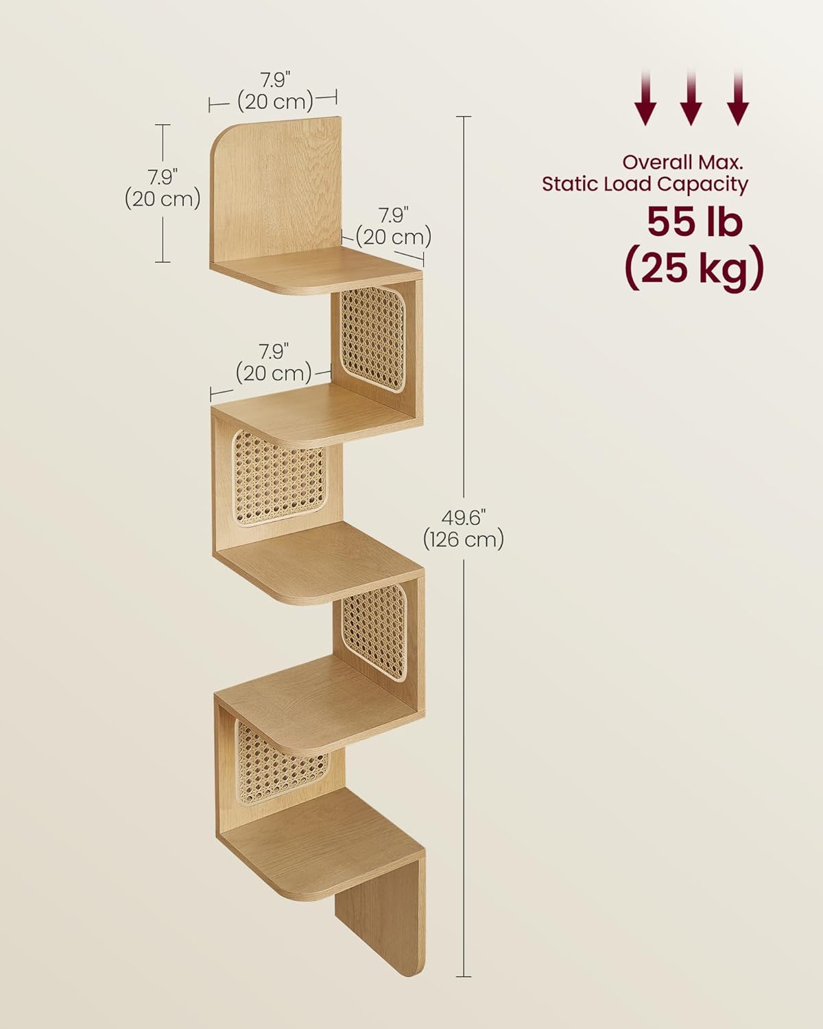 VASAGLE 5-Tier Corner Shelf Boho Style Wall Mounted