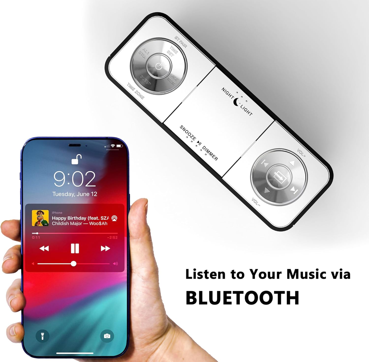 iTOMA Bluetooth Clock Radio with Dual Alarm and USB Charging