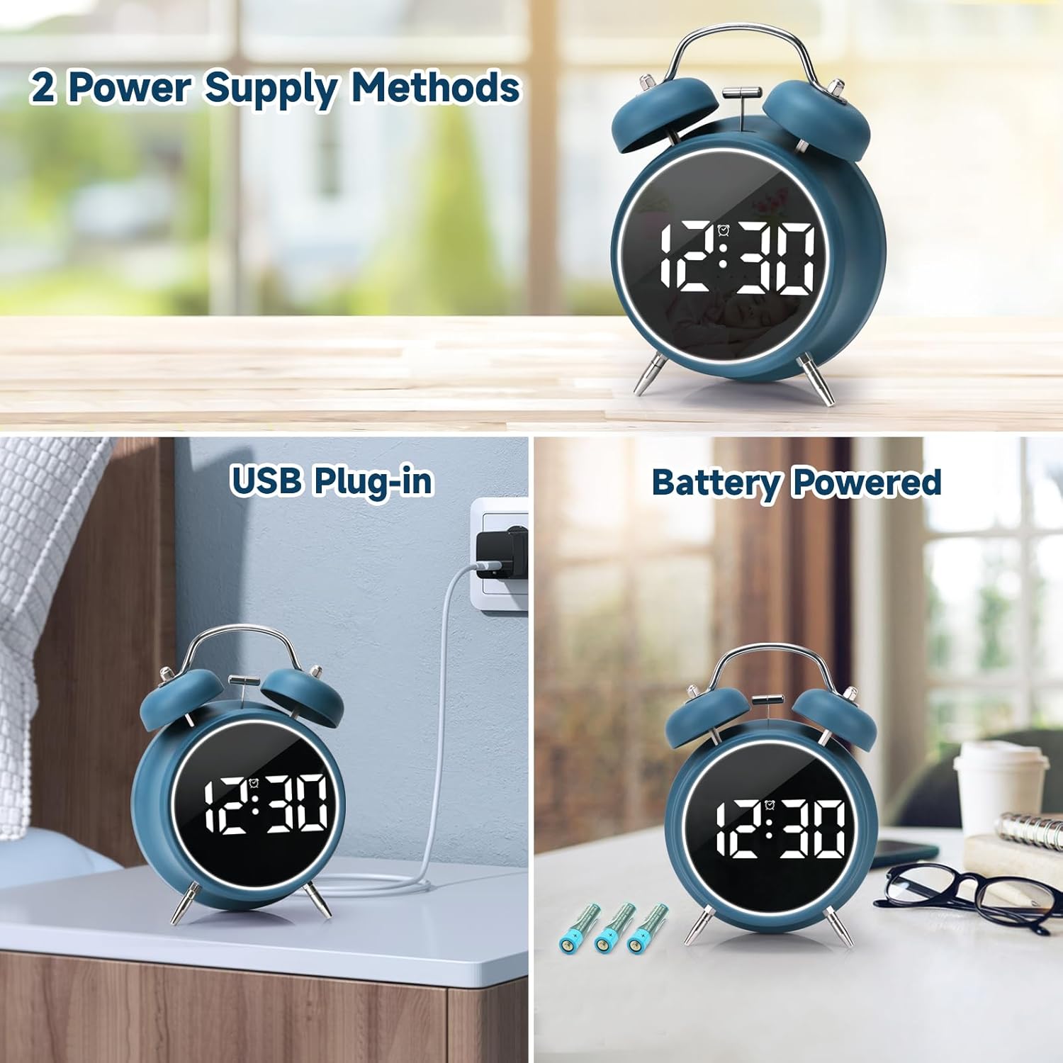 JUSTUP Loud Alarm Clock with LED Display and Night Light