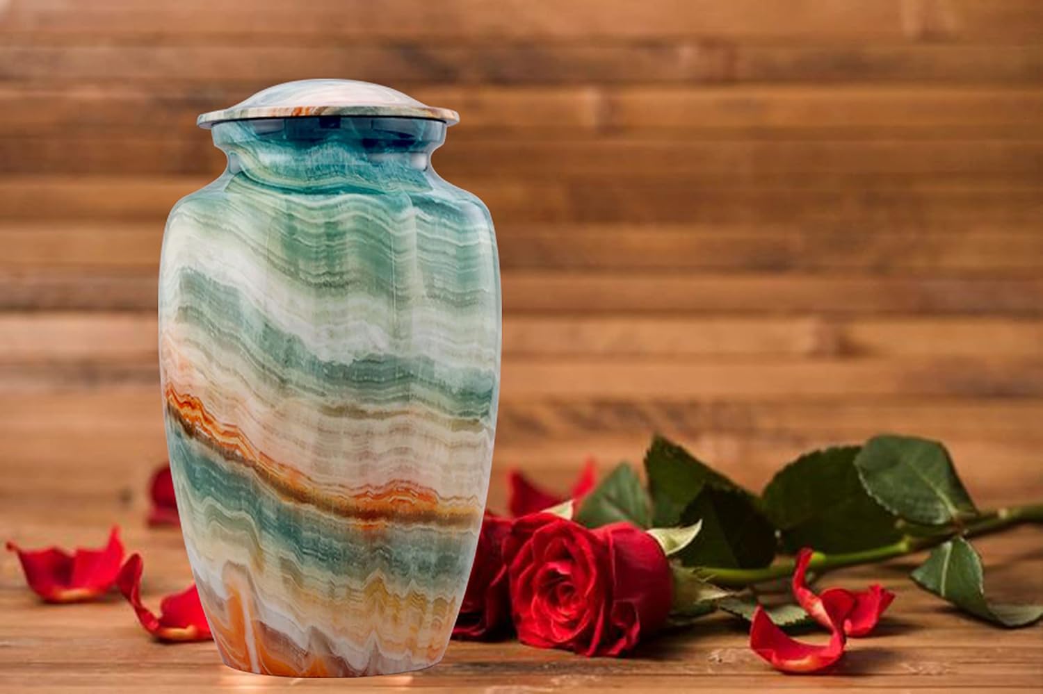 Elegant Blue Marsh Marble Cremation Urn for Human Ashes