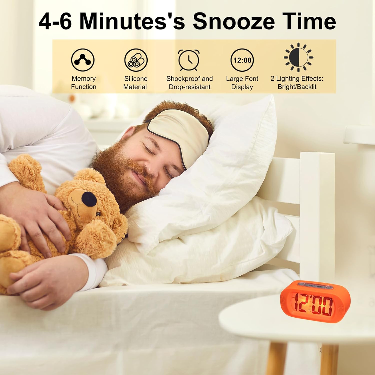 Uxcell Orange LCD Alarm Clock with Snooze
