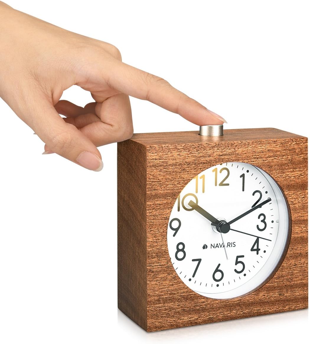 Navaris Wood Analog Alarm Clock - Dark Brown