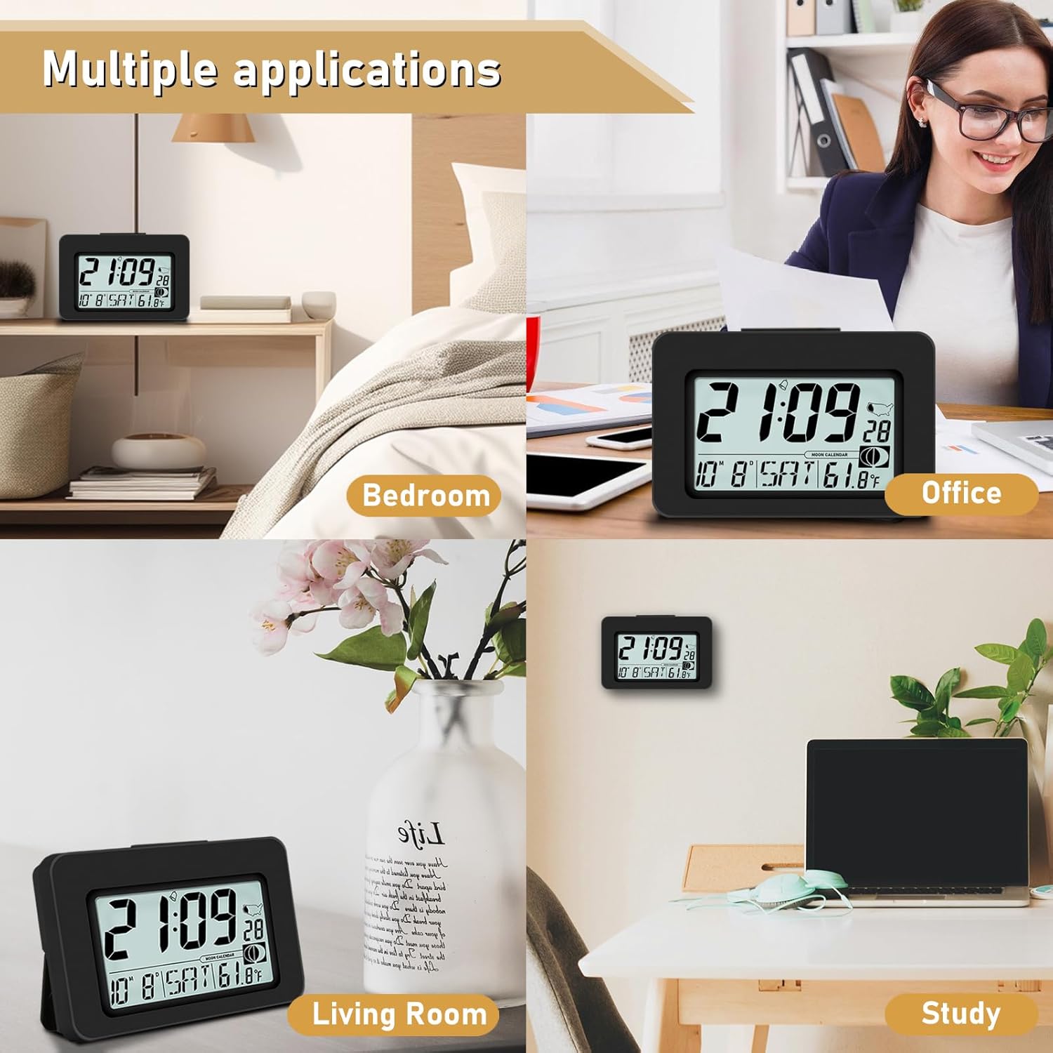 Qinyune Atomic Alarm Clock with 5s Touch Backlight